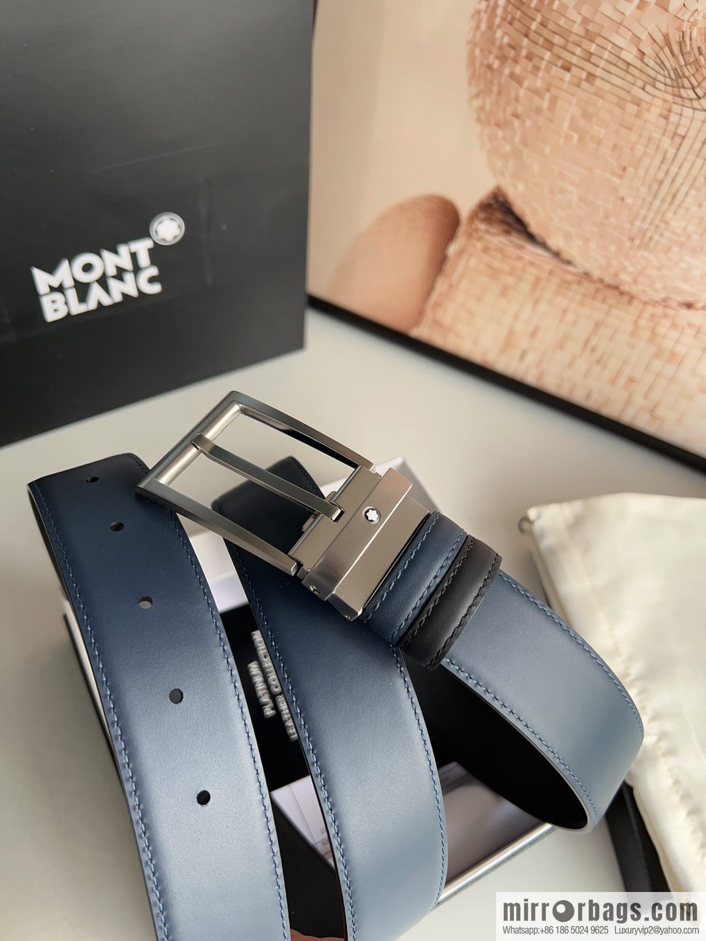 MONTBLANC Montblanc 3.5 wide and simple hexagram chic pin metal buckle first layer cowhide double-sided belt