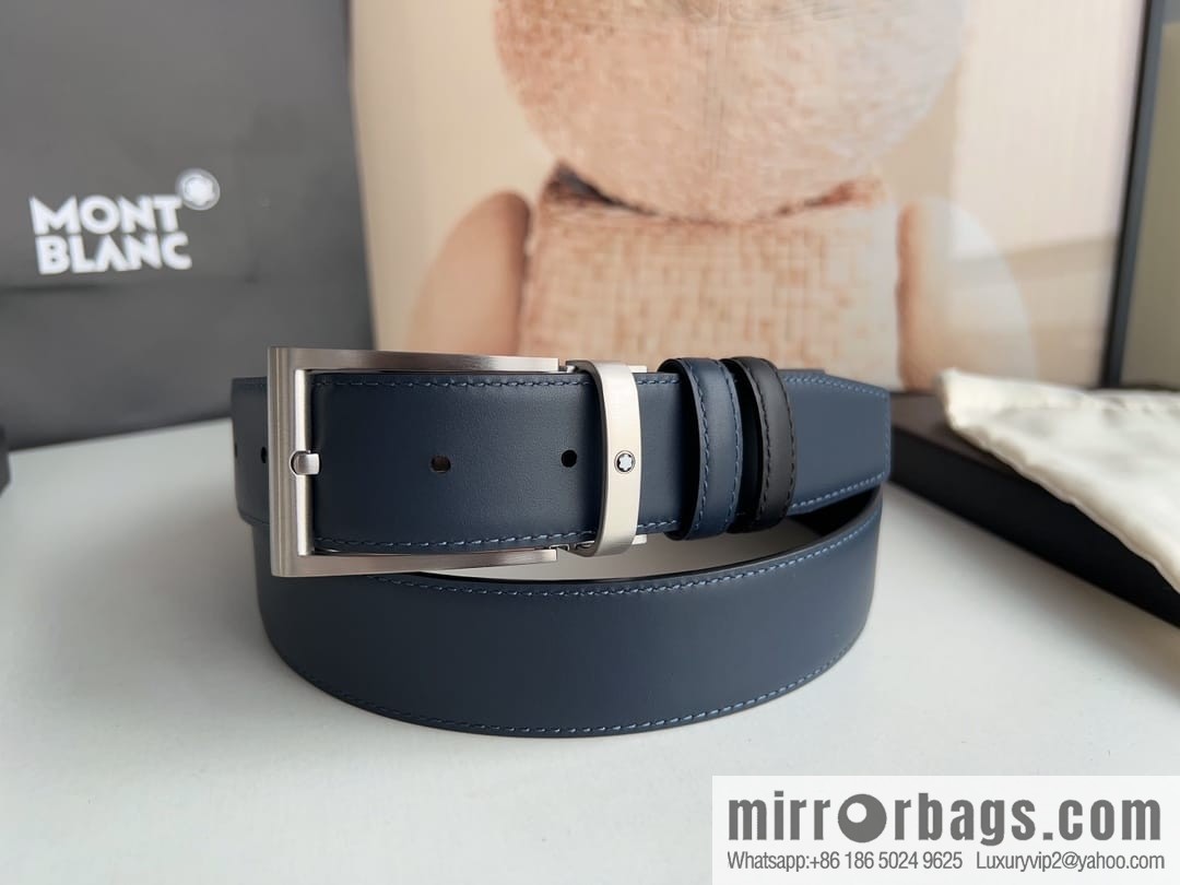 MONTBLANC Montblanc 3.5 wide and simple hexagram chic pin metal buckle first layer cowhide double-sided belt