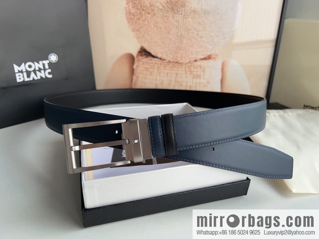 MONTBLANC Montblanc 3.5 wide and simple hexagram chic pin metal buckle first layer cowhide double-sided belt