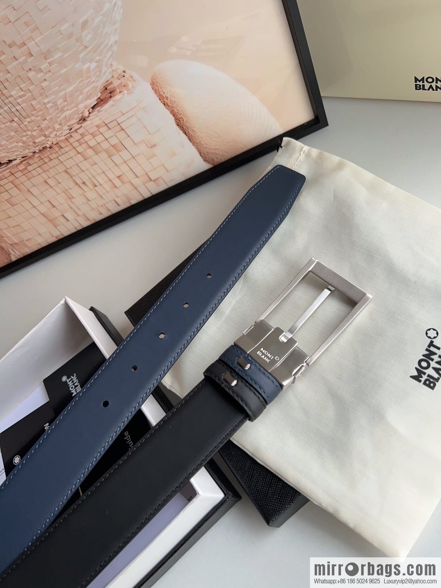 MONTBLANC Montblanc 3.5 wide and simple hexagram chic pin metal buckle first layer cowhide double-sided belt