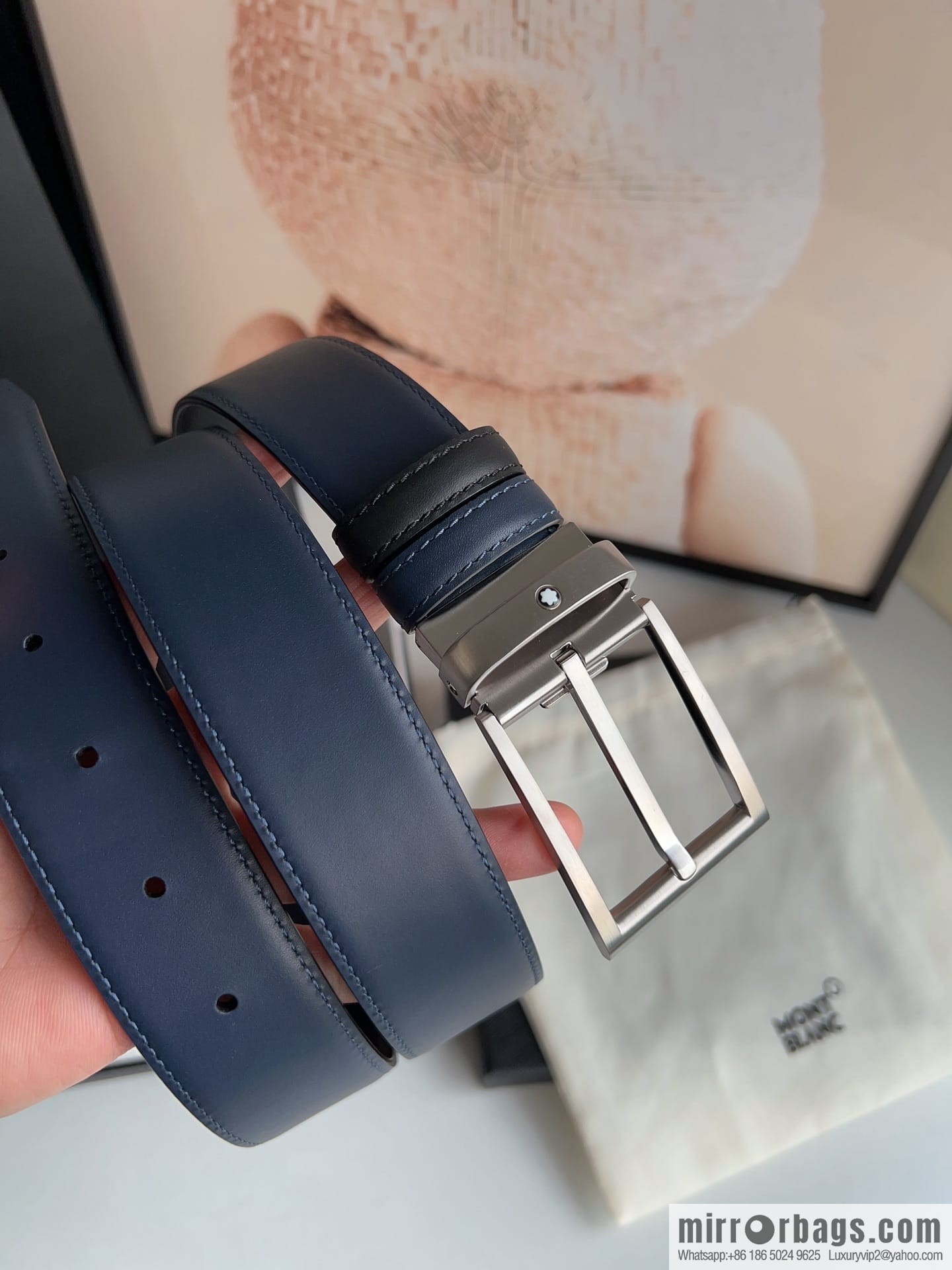 MONTBLANC Montblanc 3.5 wide and simple hexagram chic pin metal buckle first layer cowhide double-sided belt