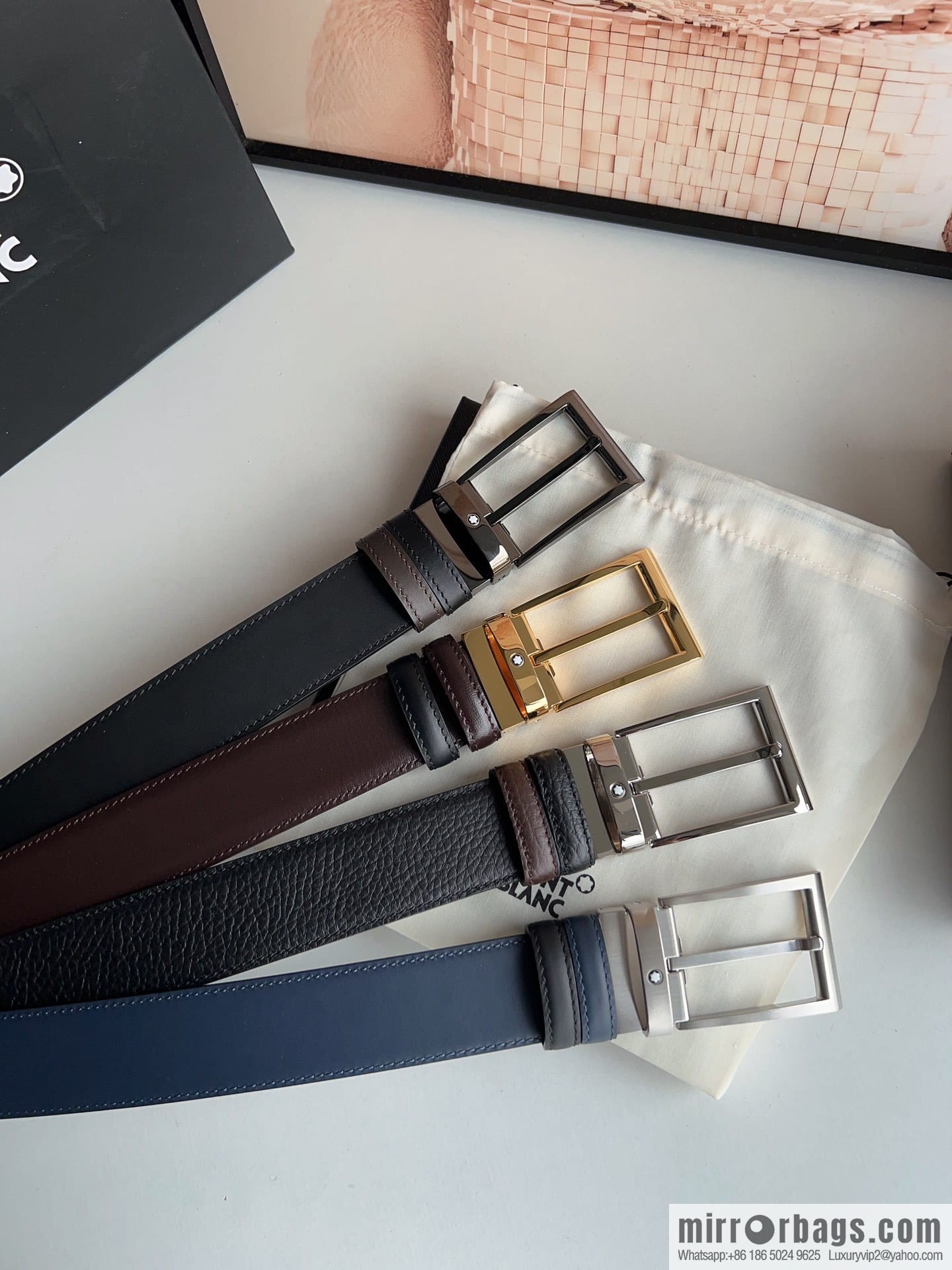 MONTBLANC Montblanc 3.5 wide and simple hexagram chic pin metal buckle first layer cowhide double-sided belt