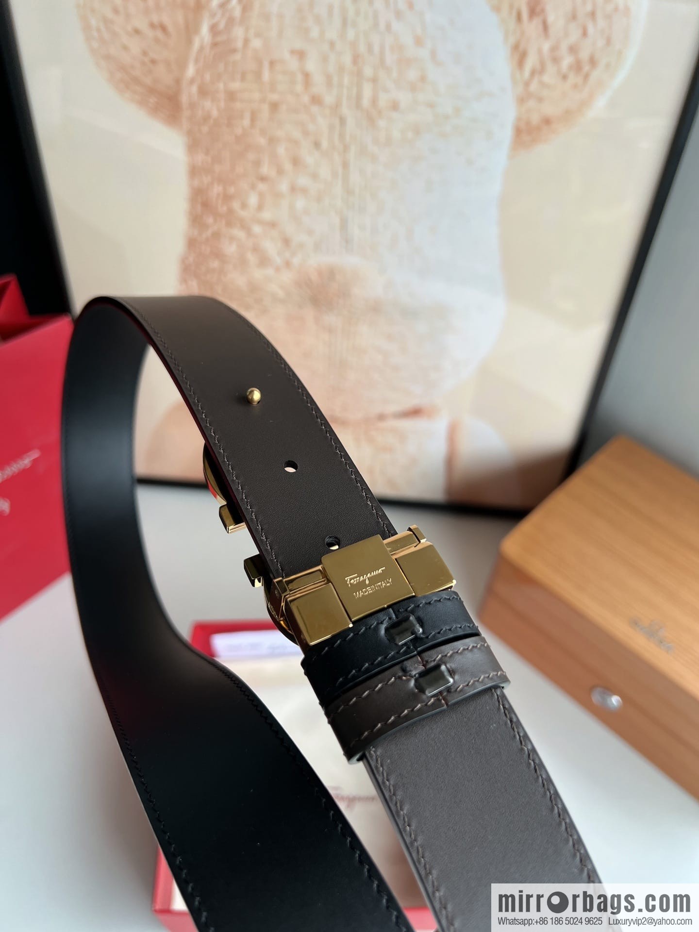 Ferragamo Ferragamo, Stainless Steel Figure 8 Metal Clip Buckle Men's 3.5cm Belt