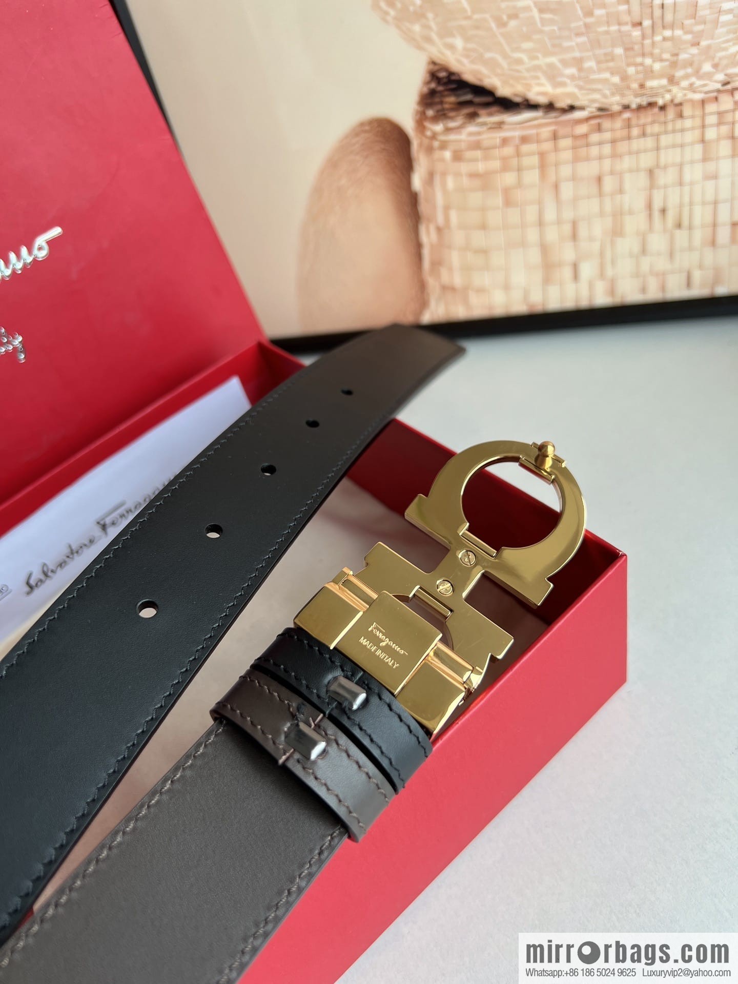 Ferragamo Ferragamo, Stainless Steel Figure 8 Metal Clip Buckle Men's 3.5cm Belt