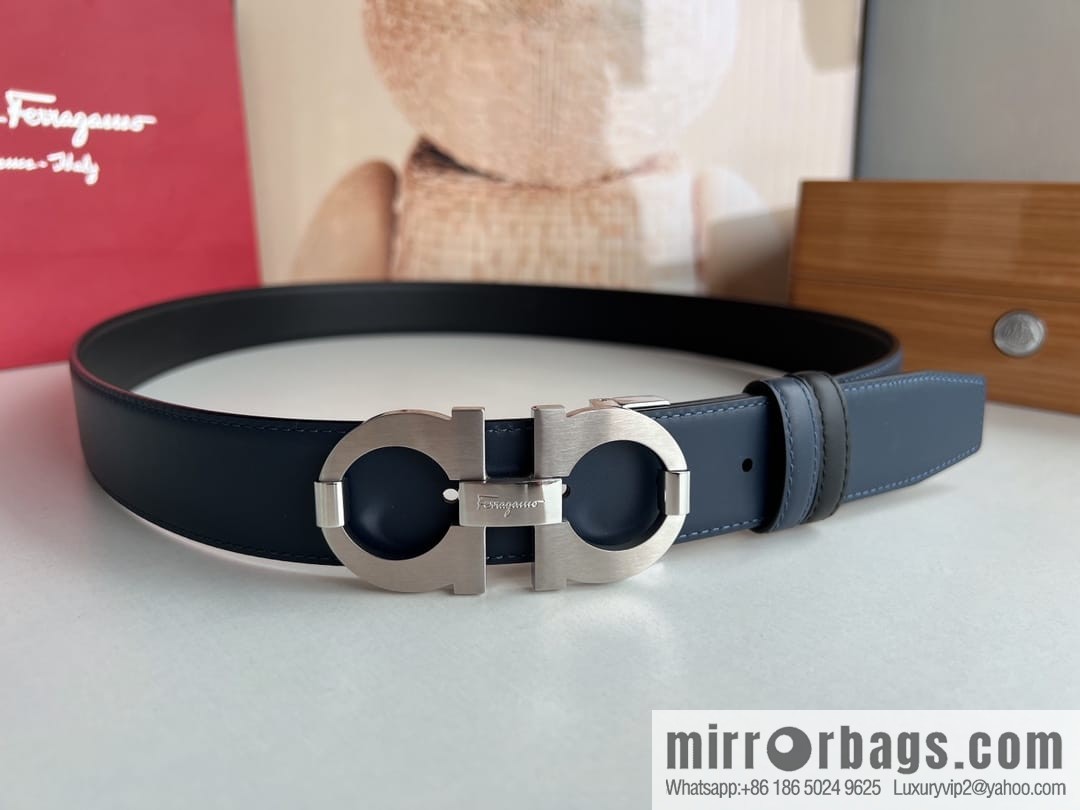 Ferragamo Ferragamo, Stainless Steel Figure 8 Metal Clip Buckle Men's 3.5cm Belt