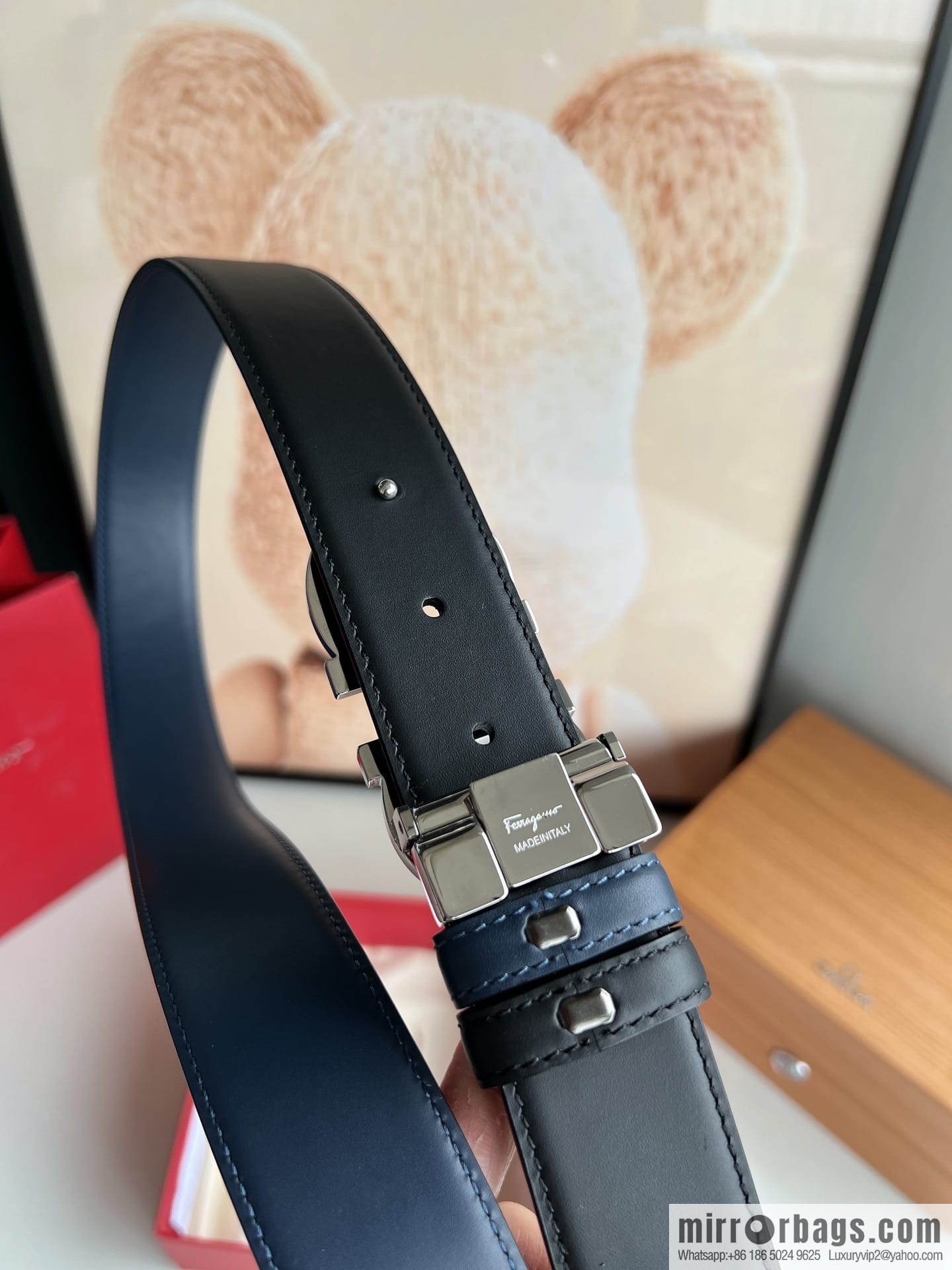 Ferragamo Ferragamo, Stainless Steel Figure 8 Metal Clip Buckle Men's 3.5cm Belt