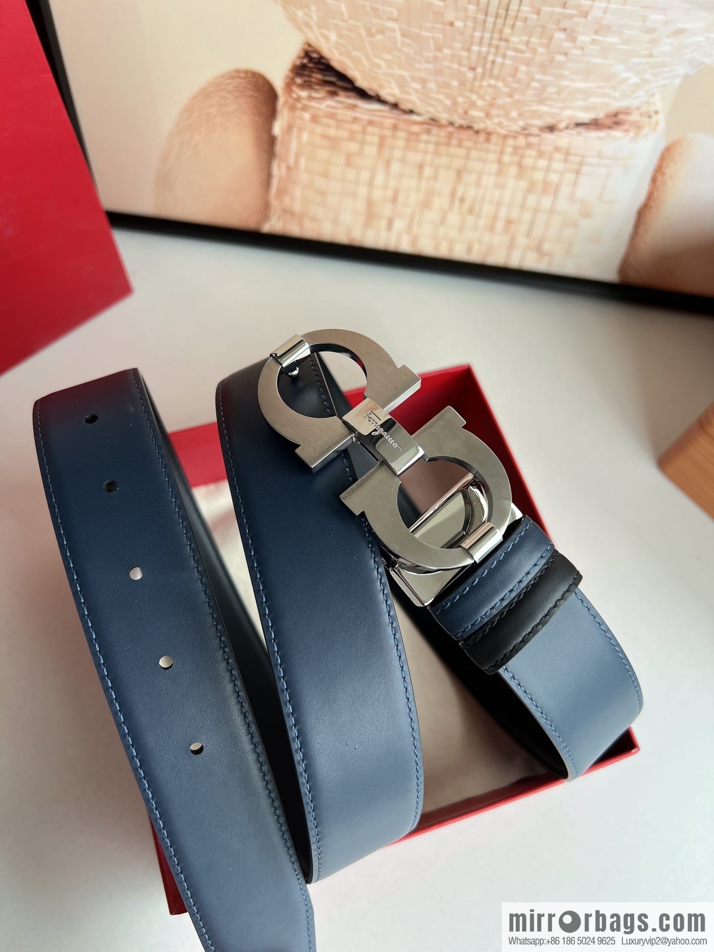 Ferragamo Ferragamo, Stainless Steel Figure 8 Metal Clip Buckle Men's 3.5cm Belt