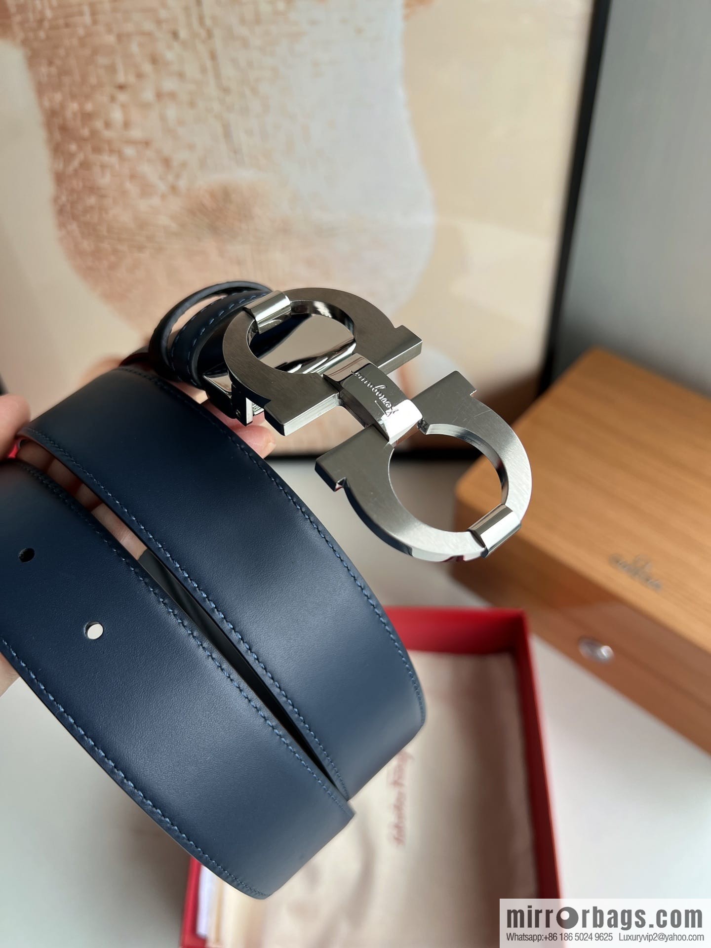 Ferragamo Ferragamo, Stainless Steel Figure 8 Metal Clip Buckle Men's 3.5cm Belt