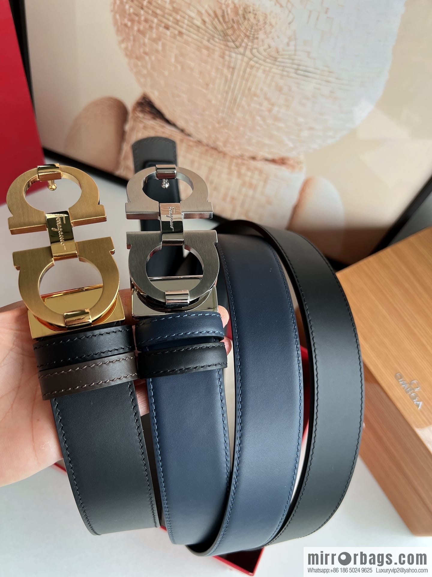 Ferragamo Ferragamo, Stainless Steel Figure 8 Metal Clip Buckle Men's 3.5cm Belt
