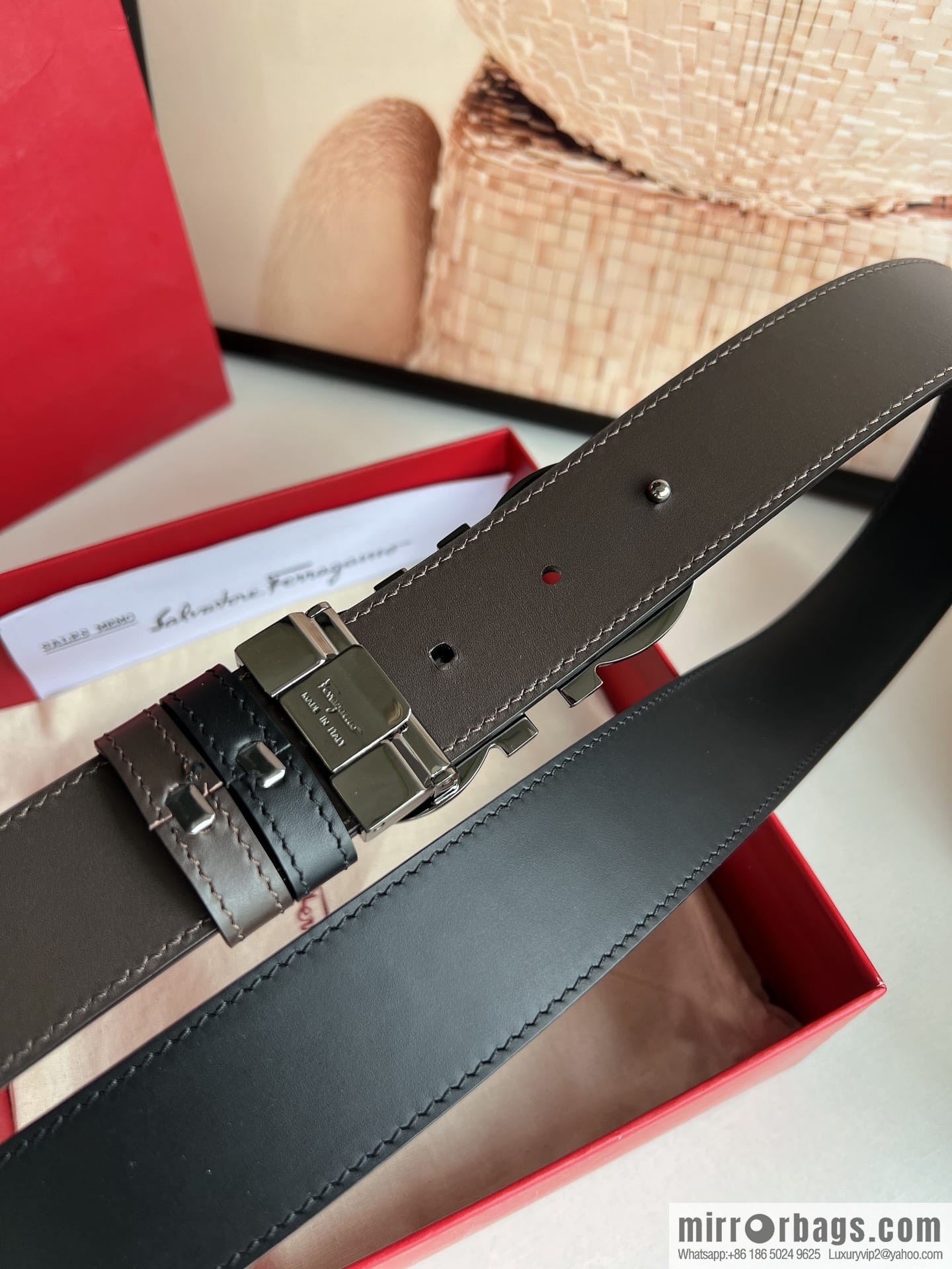 Ferragamo Ferragamo, boutique 8-character counter version metal buckle men's 3.5cm belt