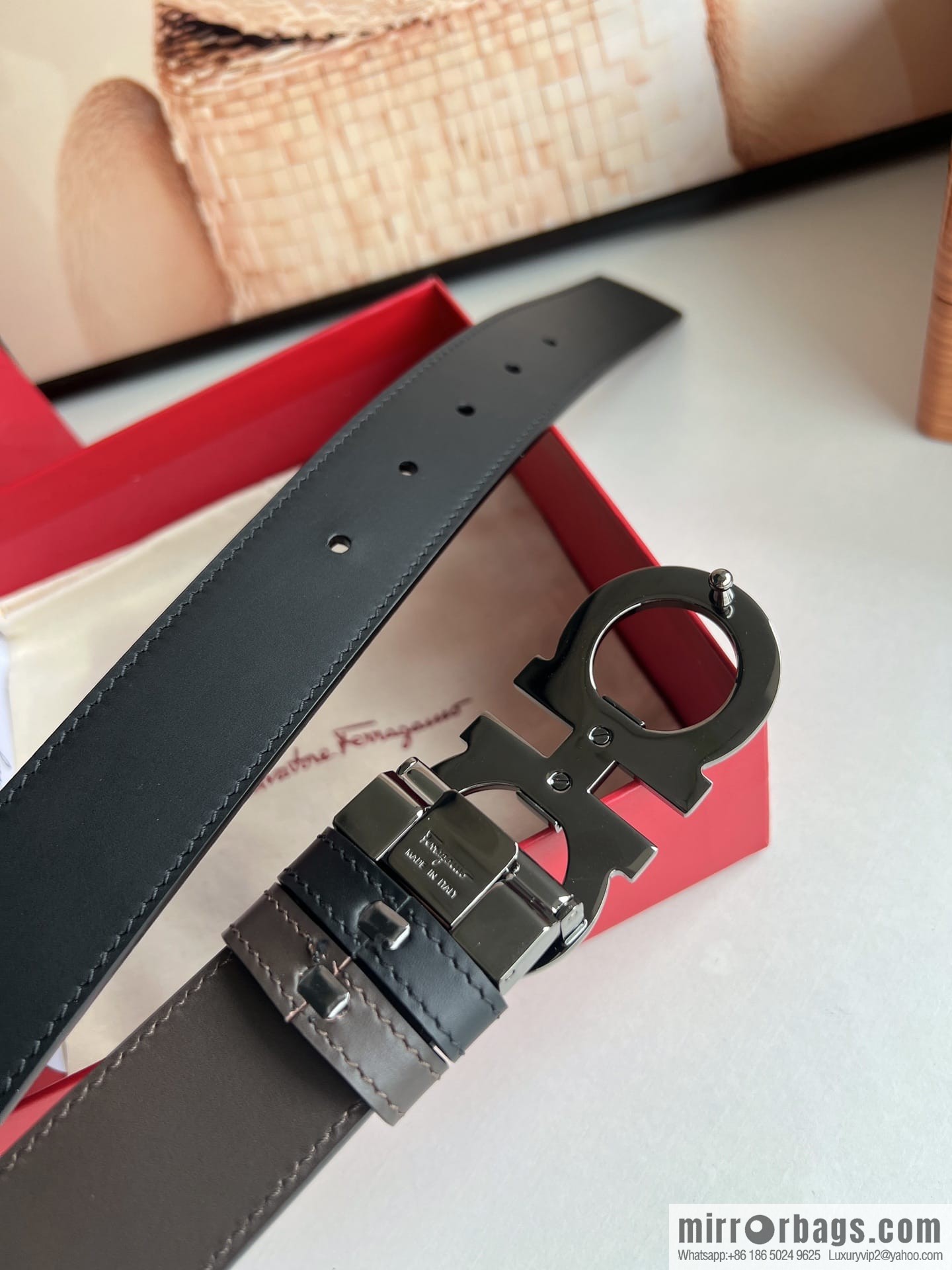 Ferragamo Ferragamo, boutique 8-character counter version metal buckle men's 3.5cm belt