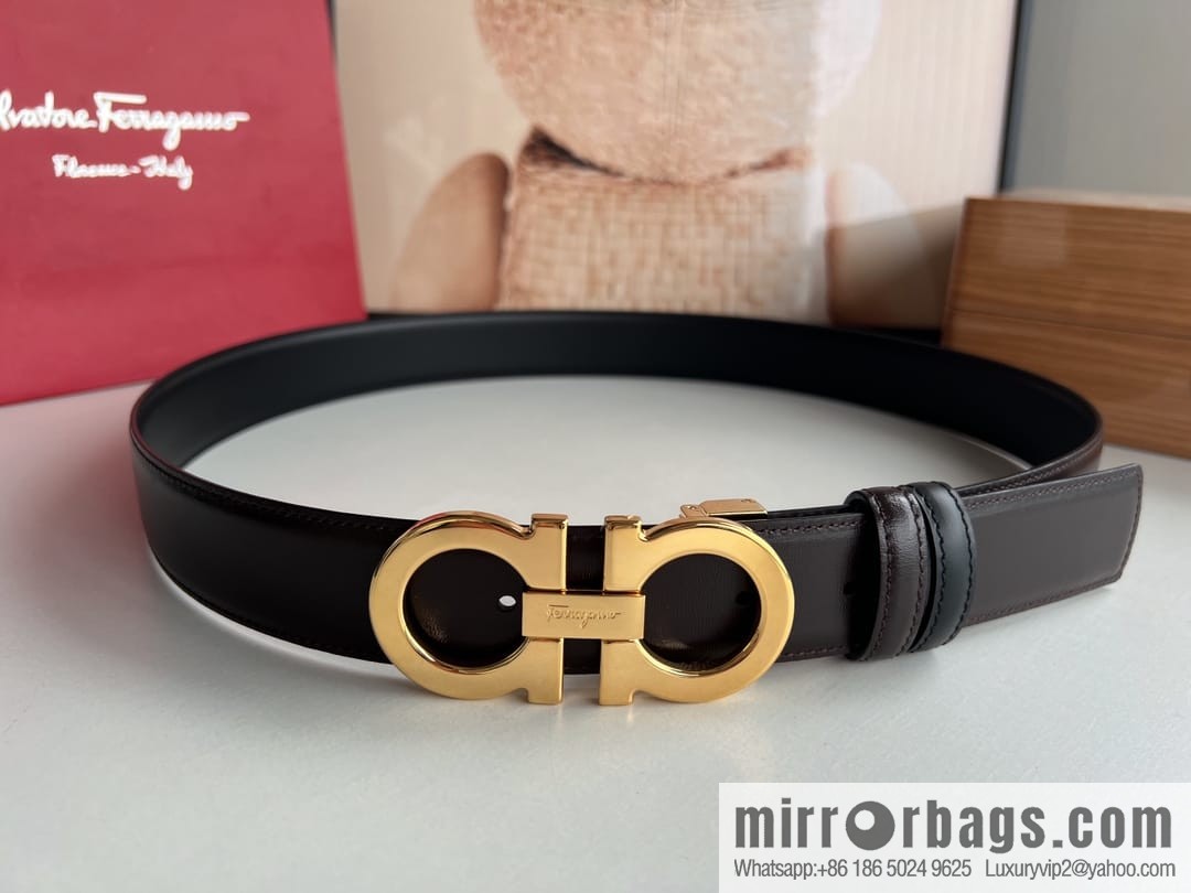 Ferragamo Ferragamo, boutique 8-character counter version metal buckle men's 3.5cm belt