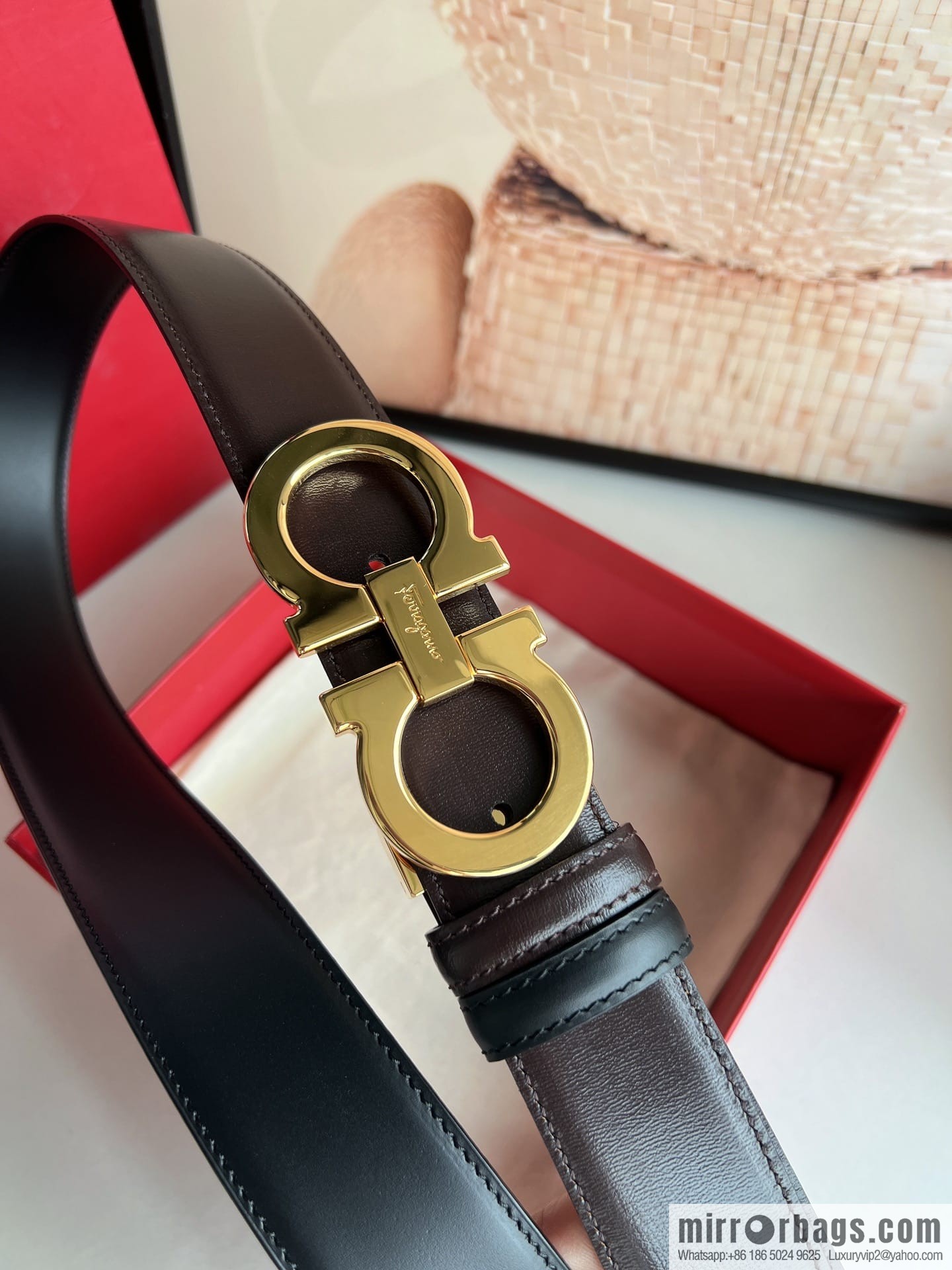 Ferragamo Ferragamo, boutique 8-character counter version metal buckle men's 3.5cm belt