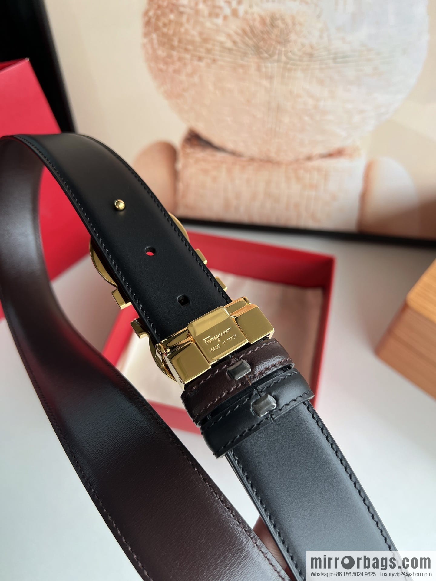 Ferragamo Ferragamo, boutique 8-character counter version metal buckle men's 3.5cm belt