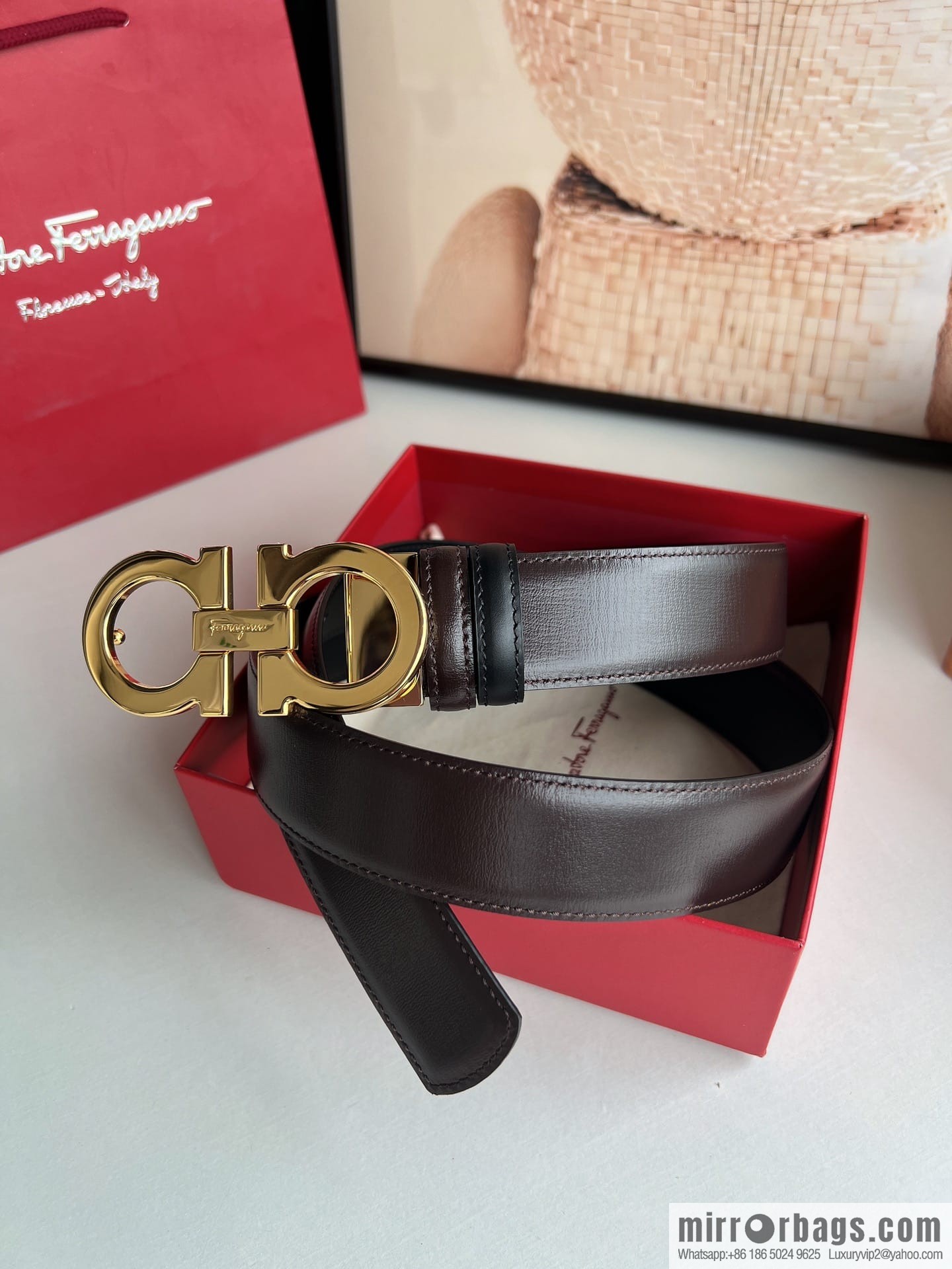 Ferragamo Ferragamo, boutique 8-character counter version metal buckle men's 3.5cm belt