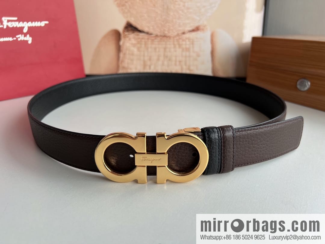 Ferragamo Ferragamo, Exquisite 8-Figure Metal Glossy Clip Buckle Men's 3.5cm Belt