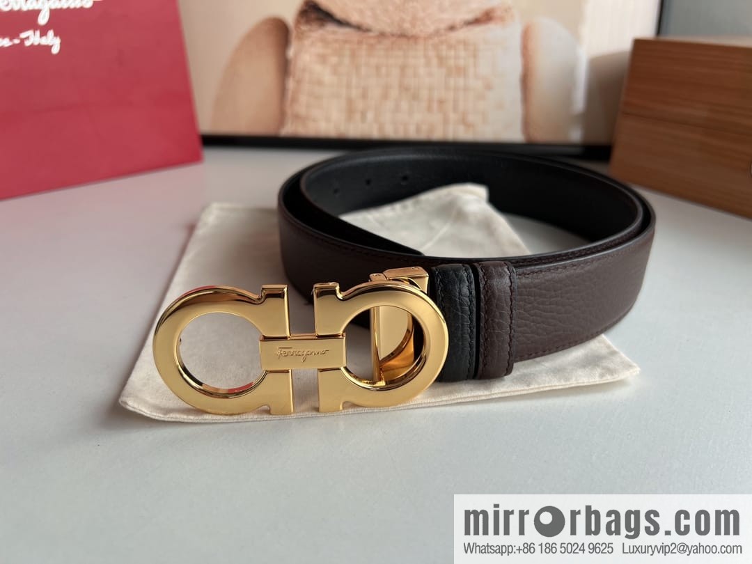 Ferragamo Ferragamo, Exquisite 8-Figure Metal Glossy Clip Buckle Men's 3.5cm Belt
