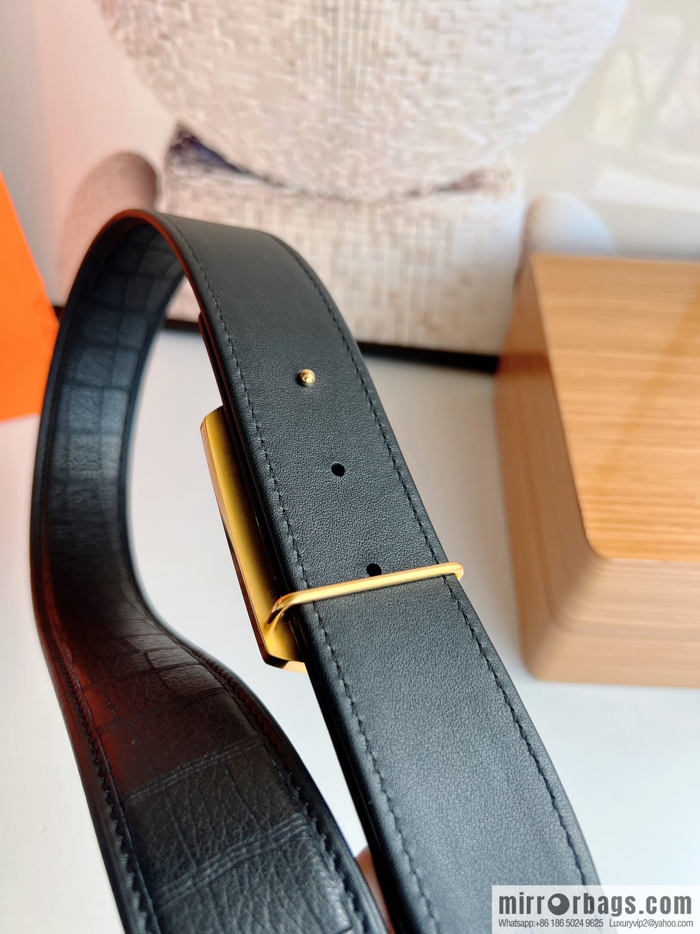 Hermes Hermes, Stainless Steel H Square Resin Inlaid Diamond Buckle Men's 3.8cm Belt