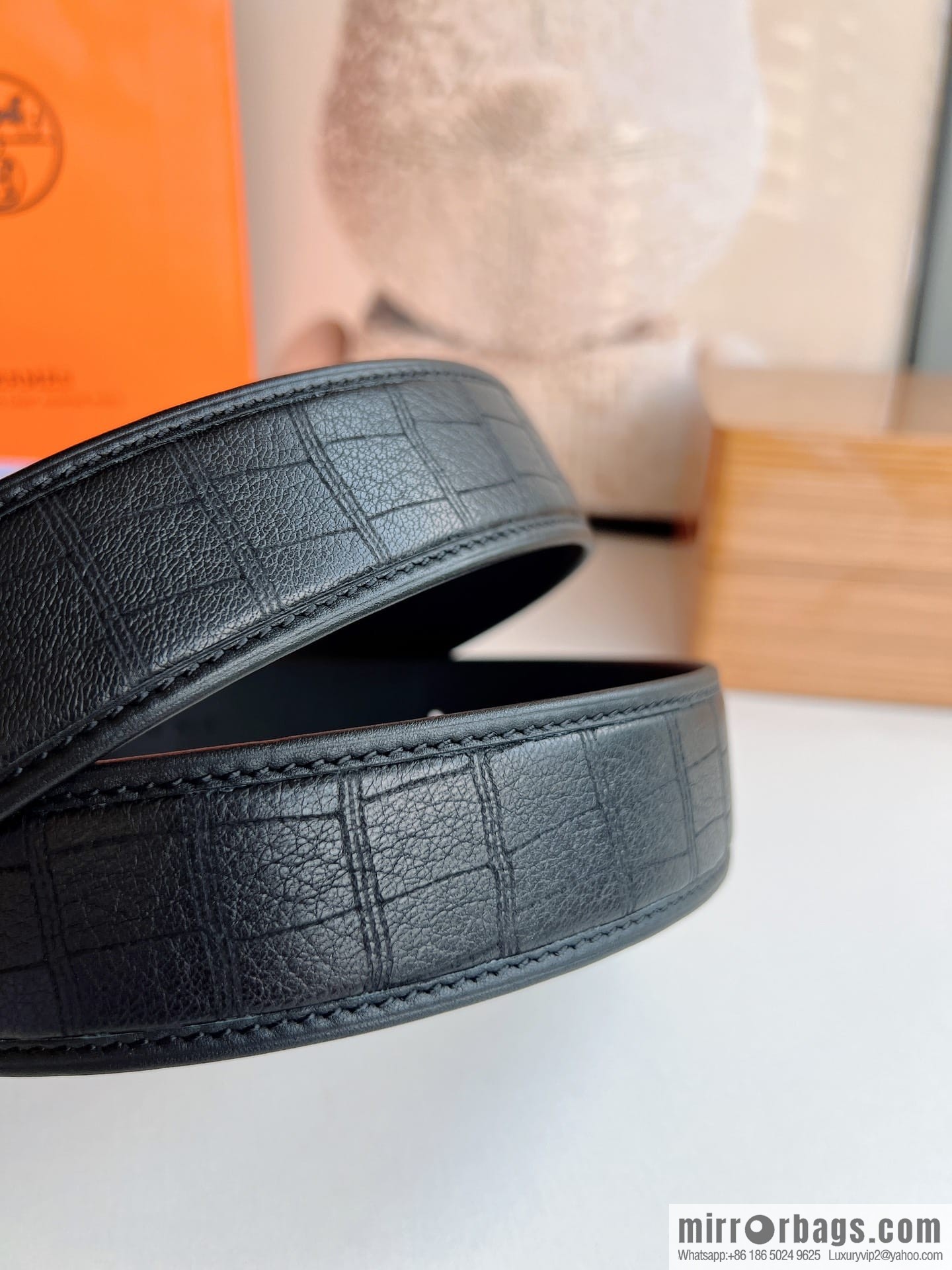 Hermes Hermes, Stainless Steel H Square Resin Inlaid Diamond Buckle Men's 3.8cm Belt