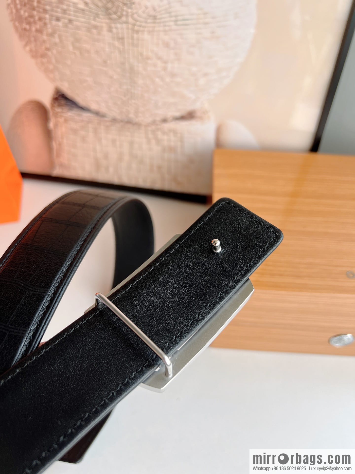 Hermes Hermes, Stainless Steel H Square Resin Inlaid Diamond Buckle Men's 3.8cm Belt
