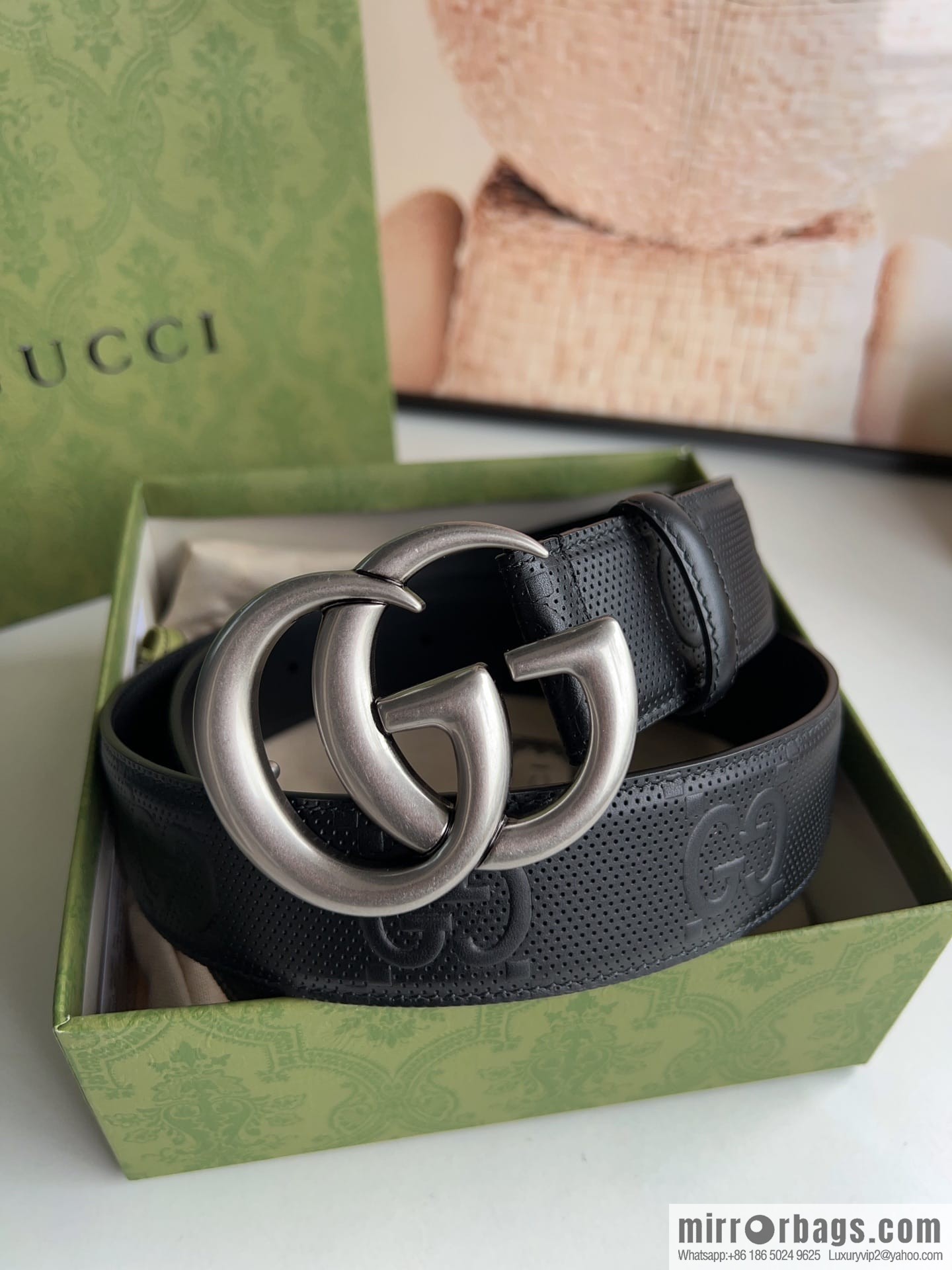 Gucci Gucci, first layer calfskin embossed GG men's 4.0cm belt