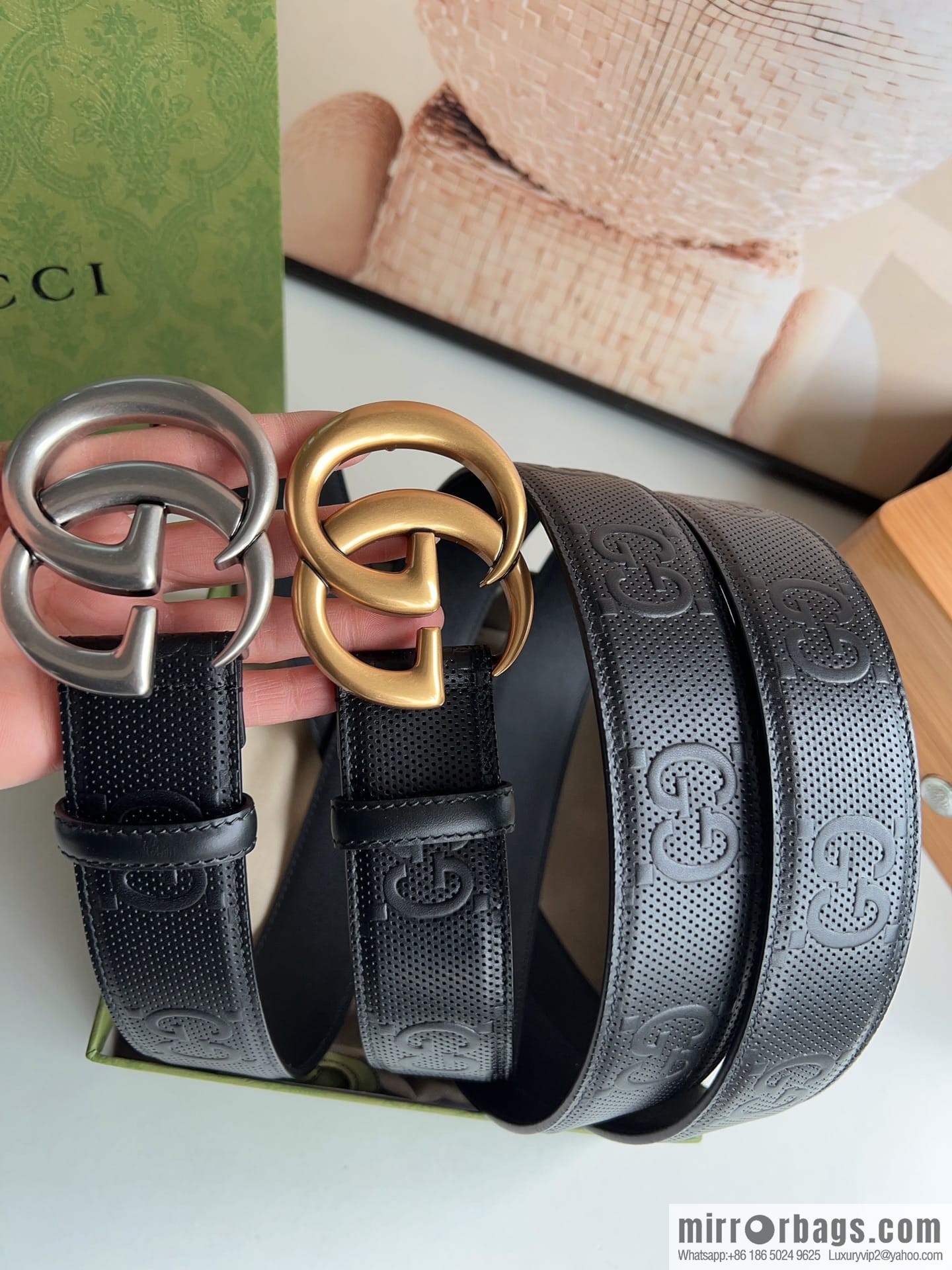 Gucci Gucci, first layer calfskin embossed GG men's 4.0cm belt
