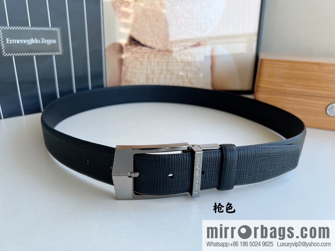 Zegna, black imported cowhide material belt 3.5cm