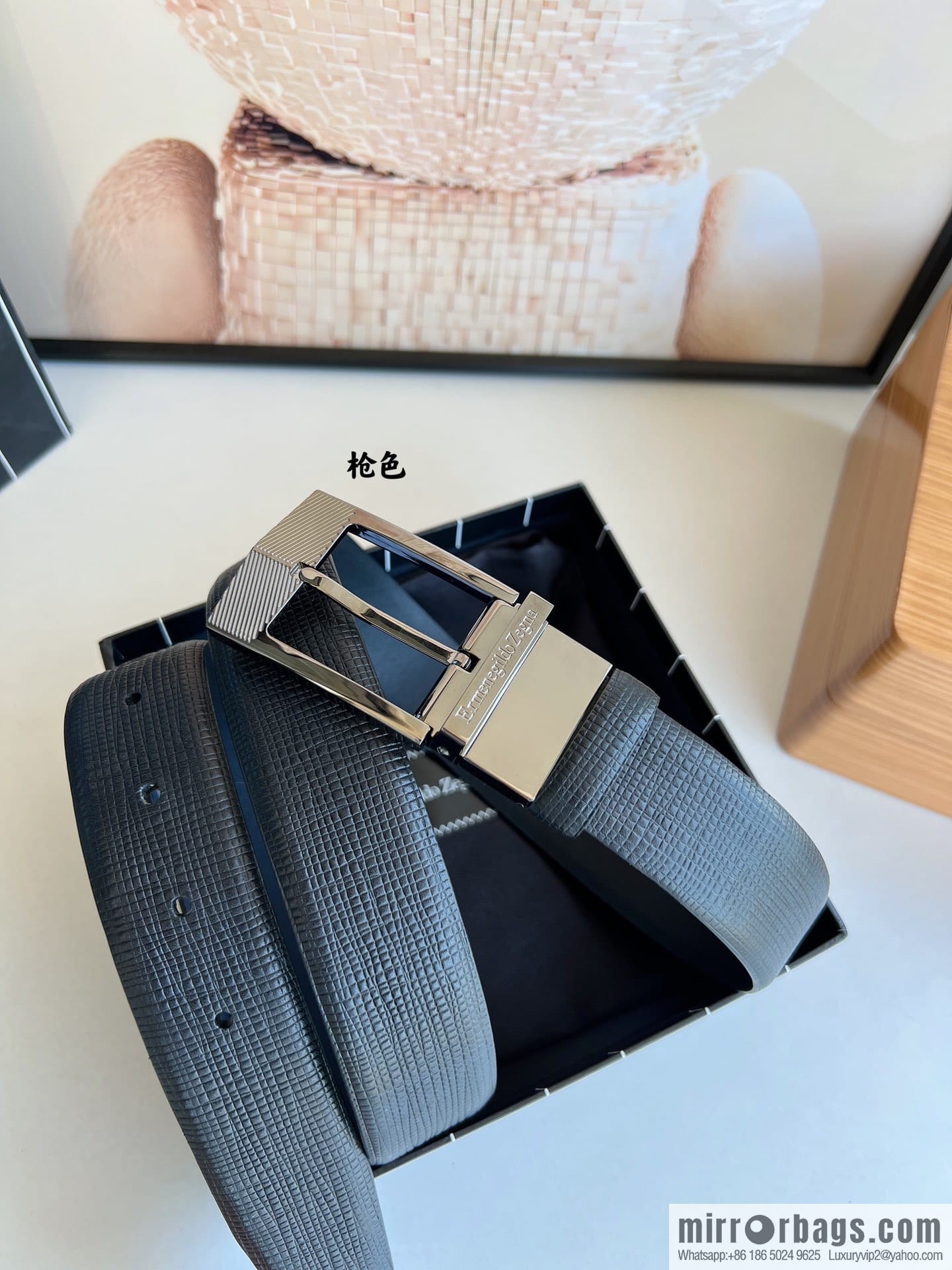 Zegna, black imported cowhide material belt 3.5cm