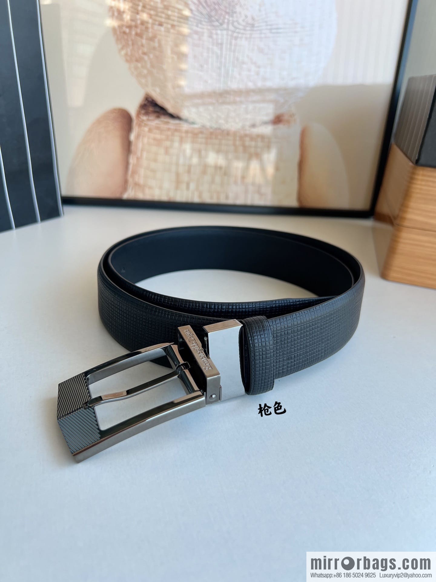 Zegna, black imported cowhide material belt 3.5cm