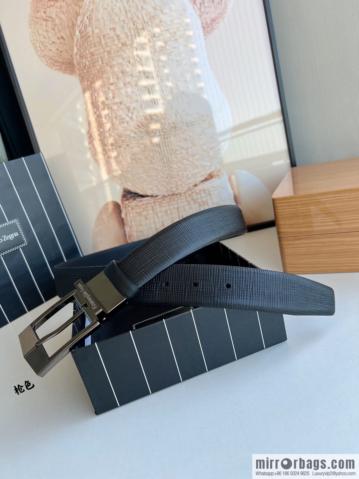 Zegna, black imported cowhide material belt 3.5cm