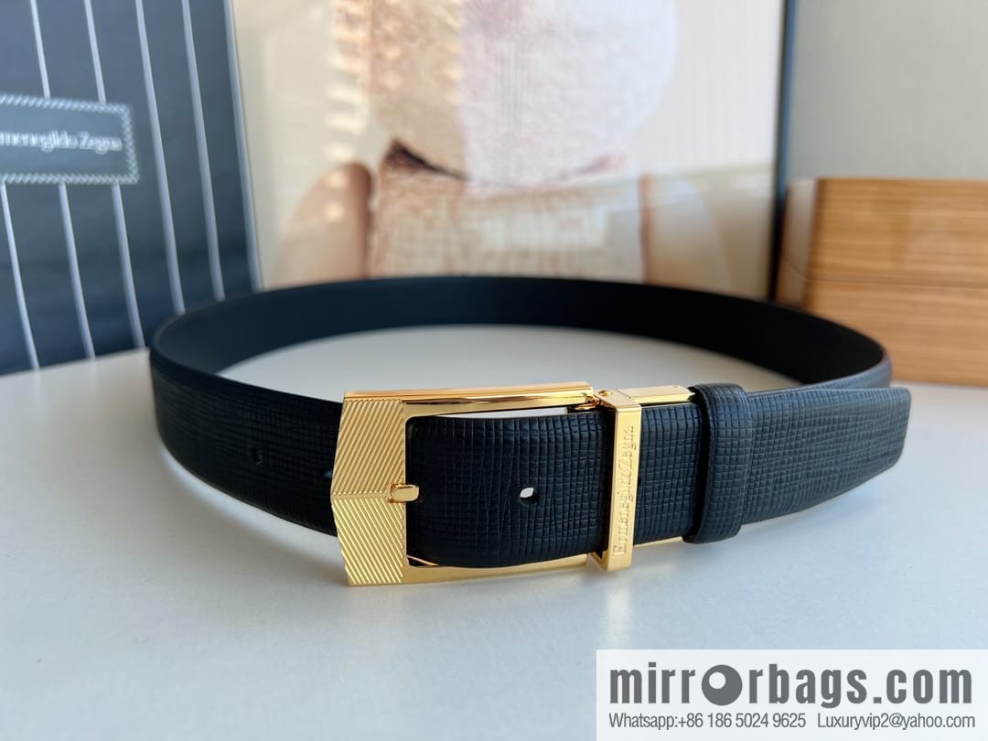 Zegna, black imported cowhide material belt 3.5cm