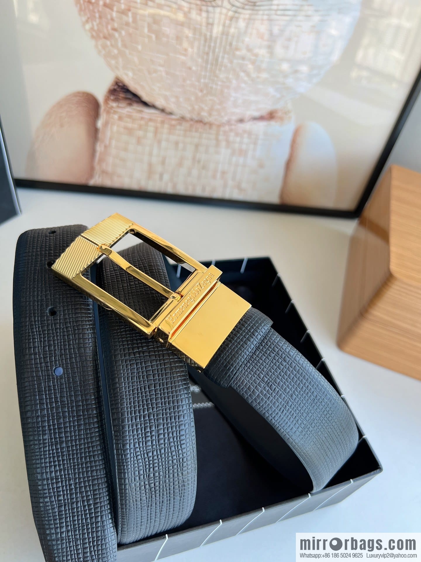Zegna, black imported cowhide material belt 3.5cm