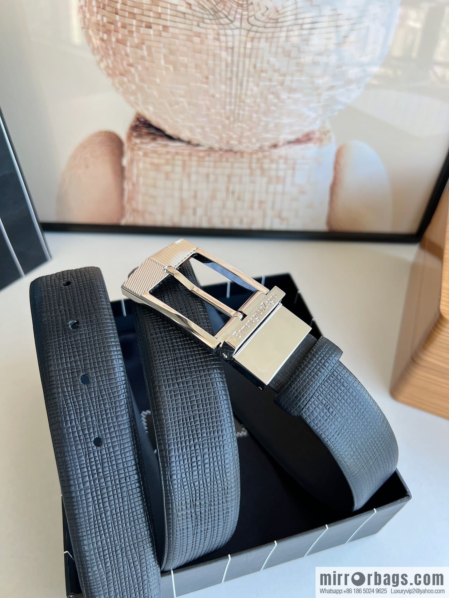 Zegna, black imported cowhide material belt 3.5cm