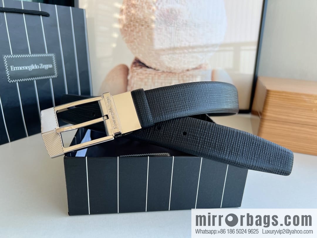 Zegna, black imported cowhide material belt 3.5cm