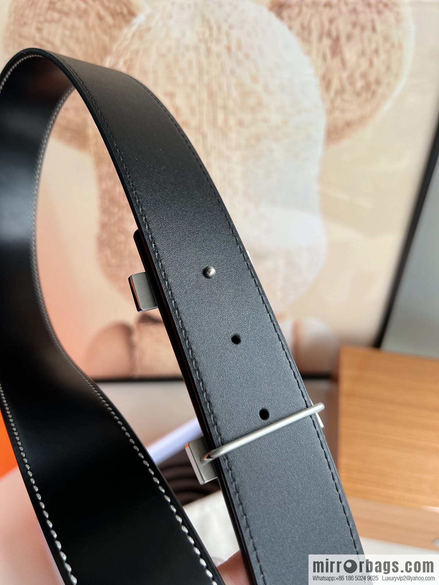 Hermes Hermes, stainless steel inlaid diamond metal buckle with first layer cowhide double-sided men's 3.8cm belt
