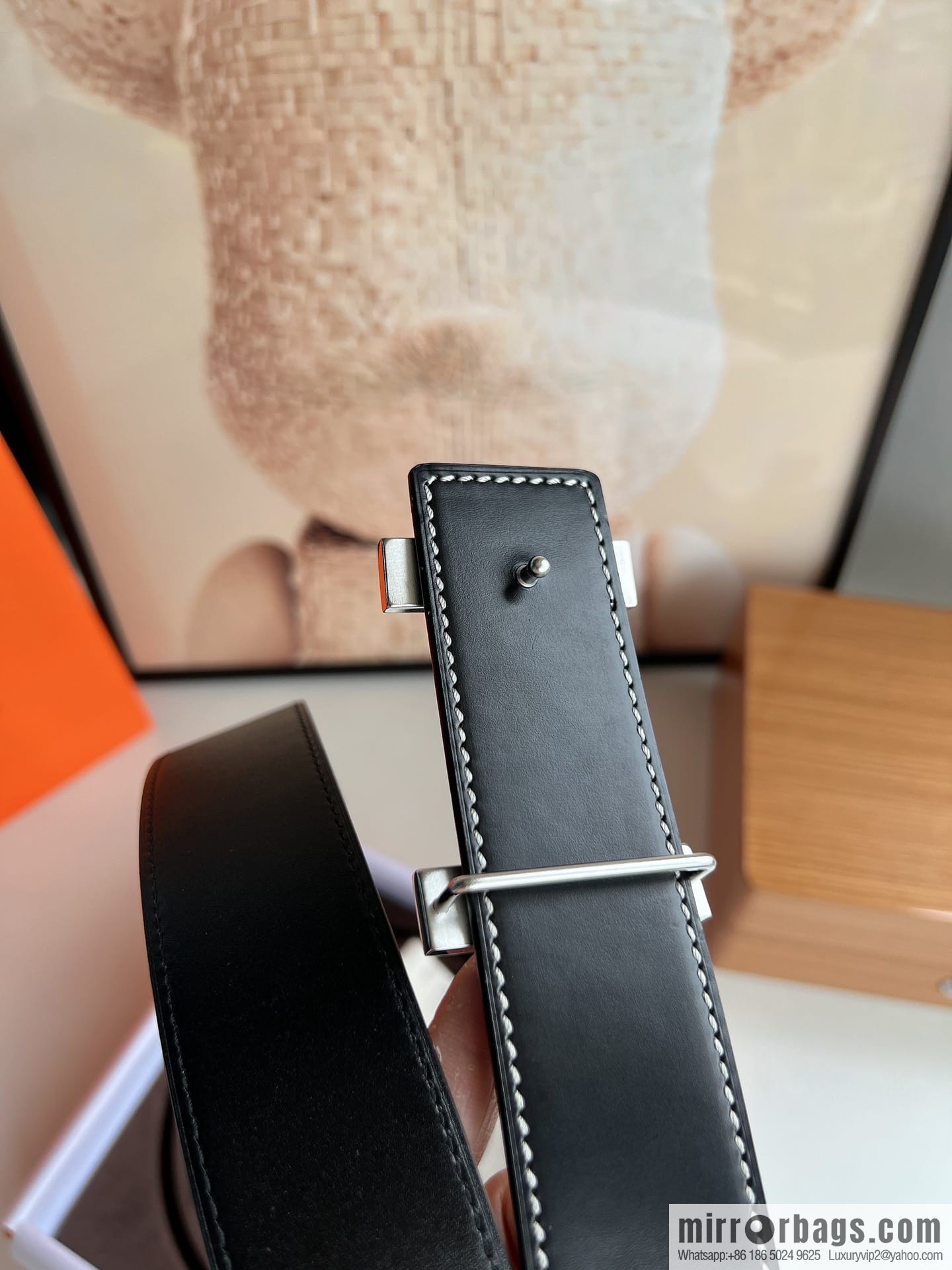 Hermes Hermes, stainless steel inlaid diamond metal buckle with first layer cowhide double-sided men's 3.8cm belt