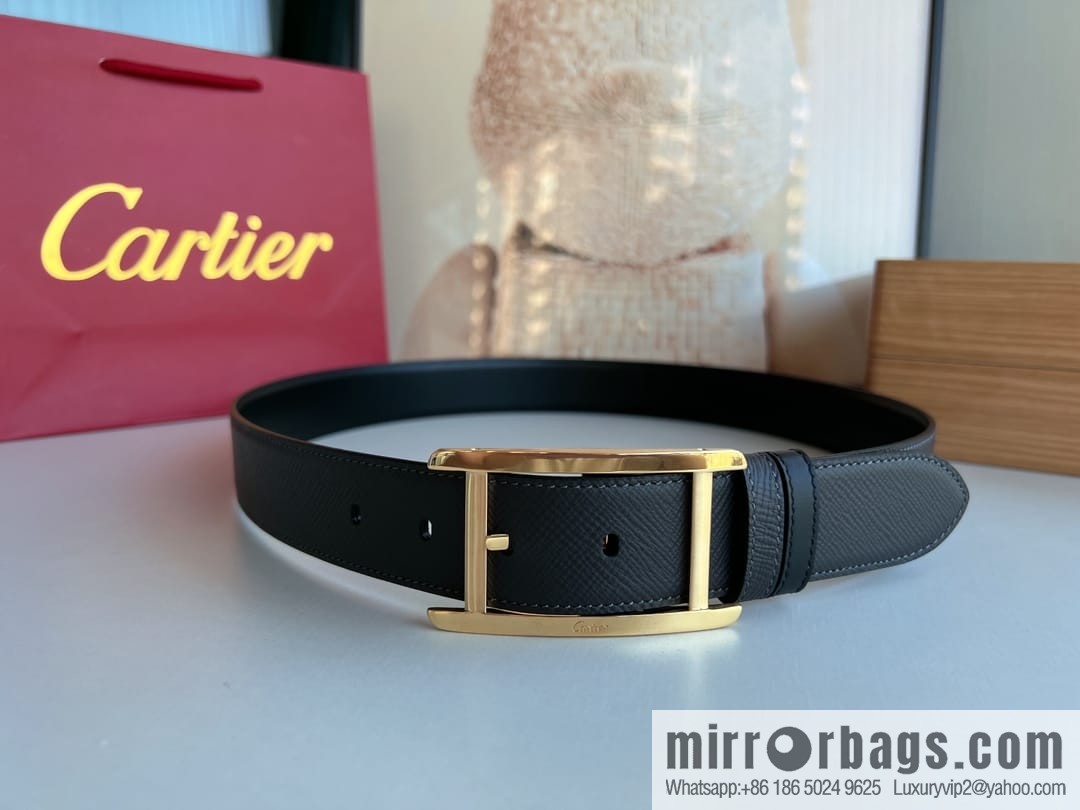 Cartier, double-sided men's belt in textured grey cowhide