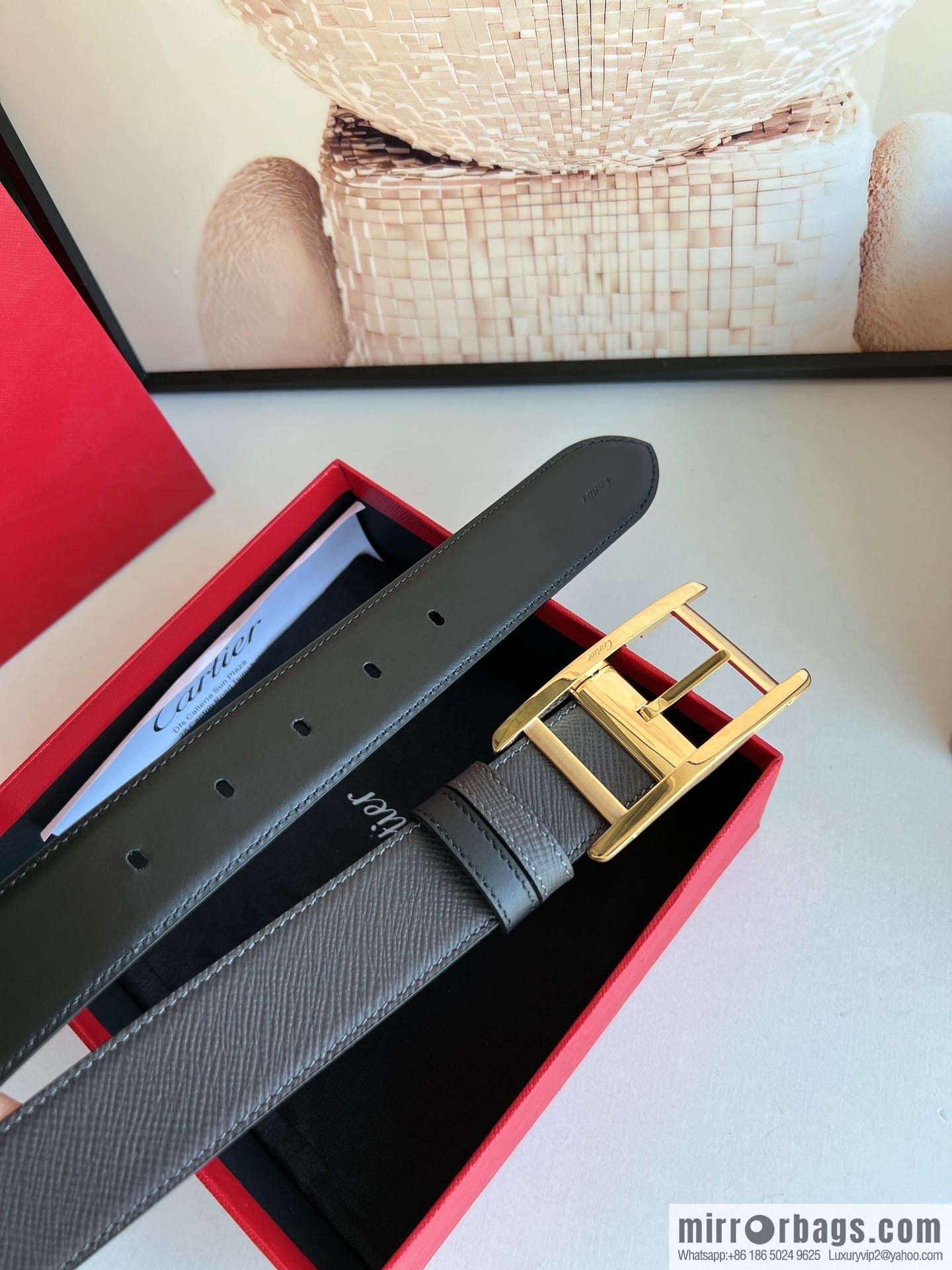 Cartier, double-sided men's belt in textured grey cowhide
