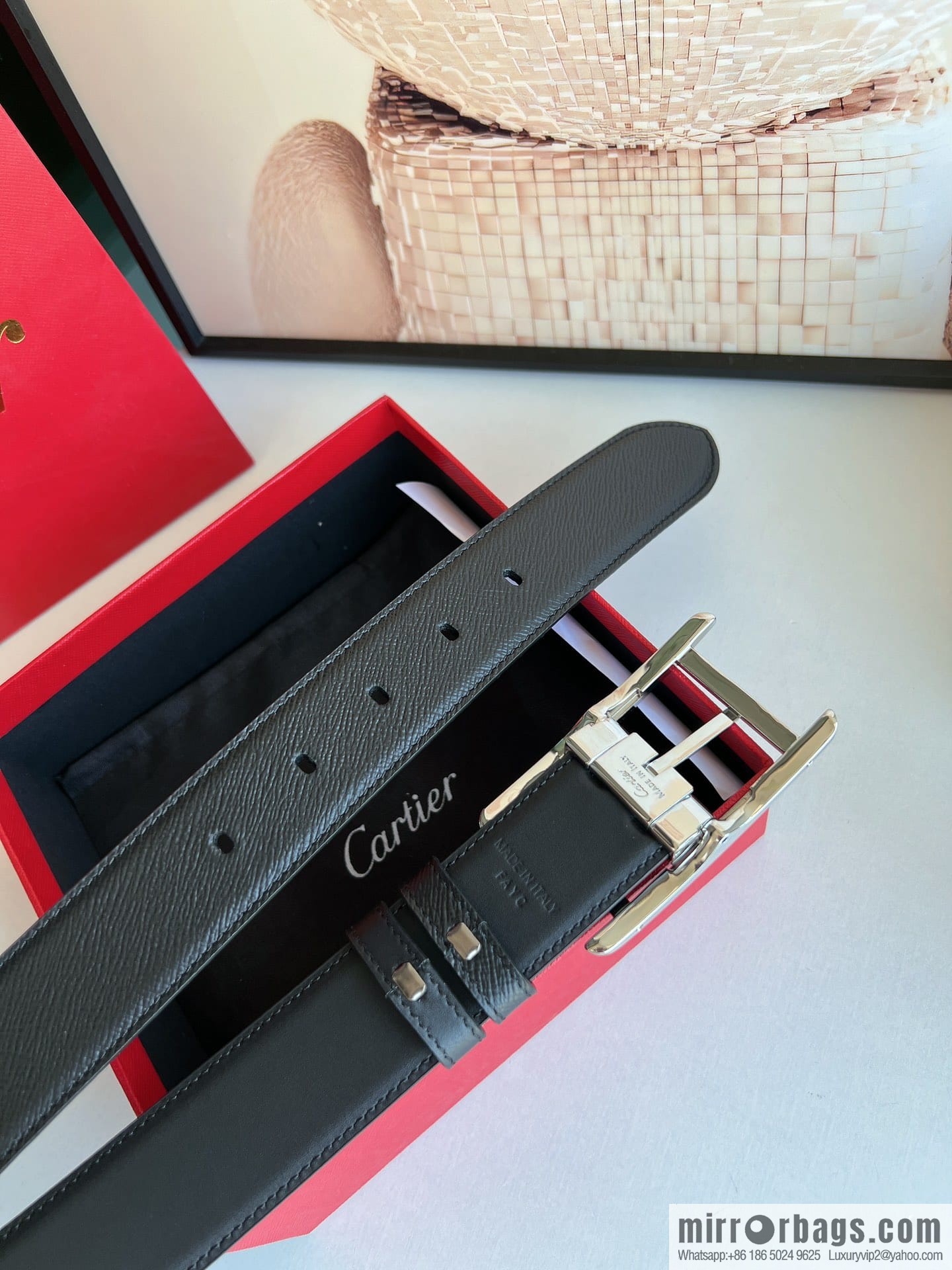 Cartier, double-sided men's belt in textured grey cowhide