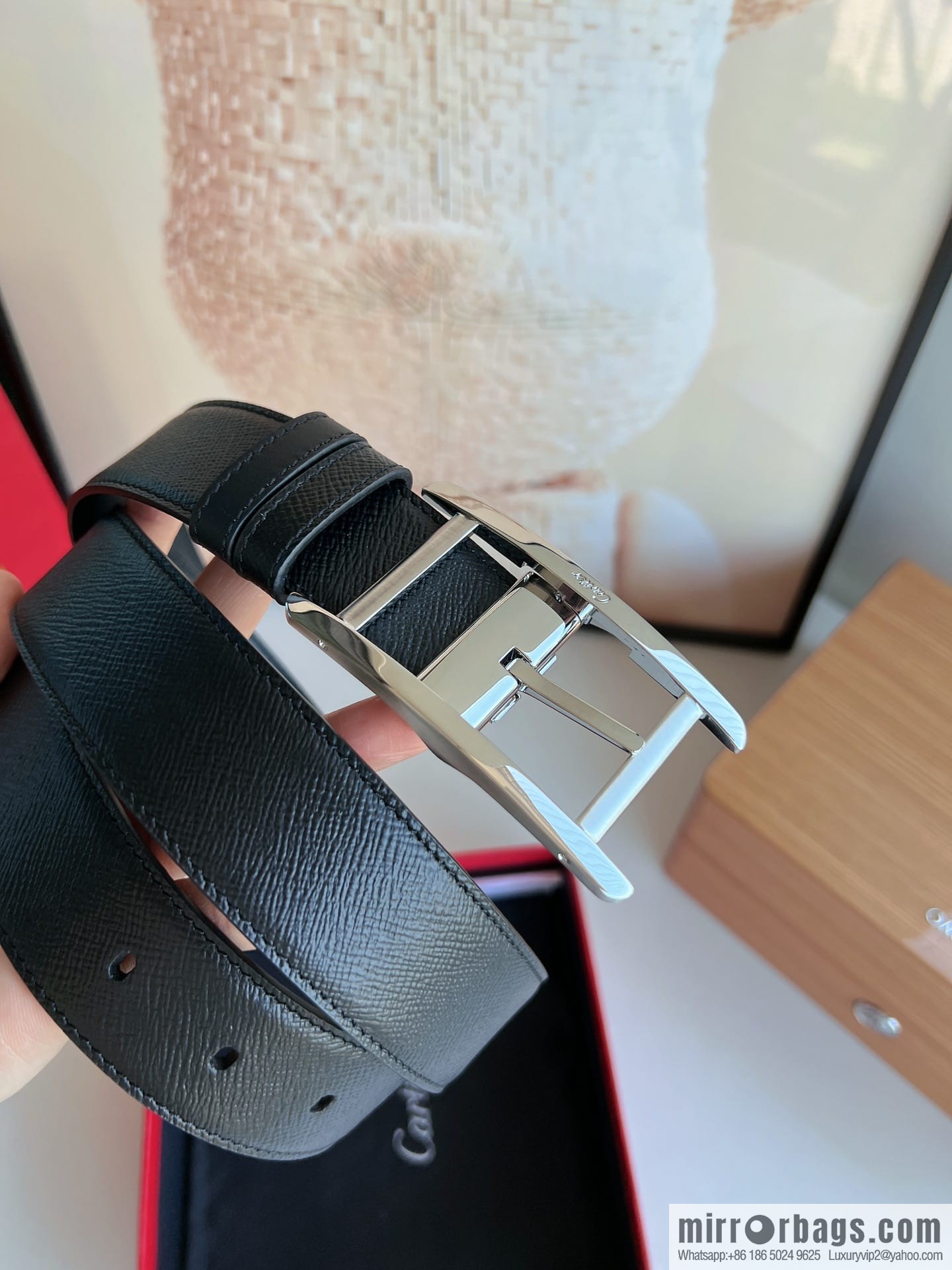 Cartier, double-sided men's belt in textured grey cowhide