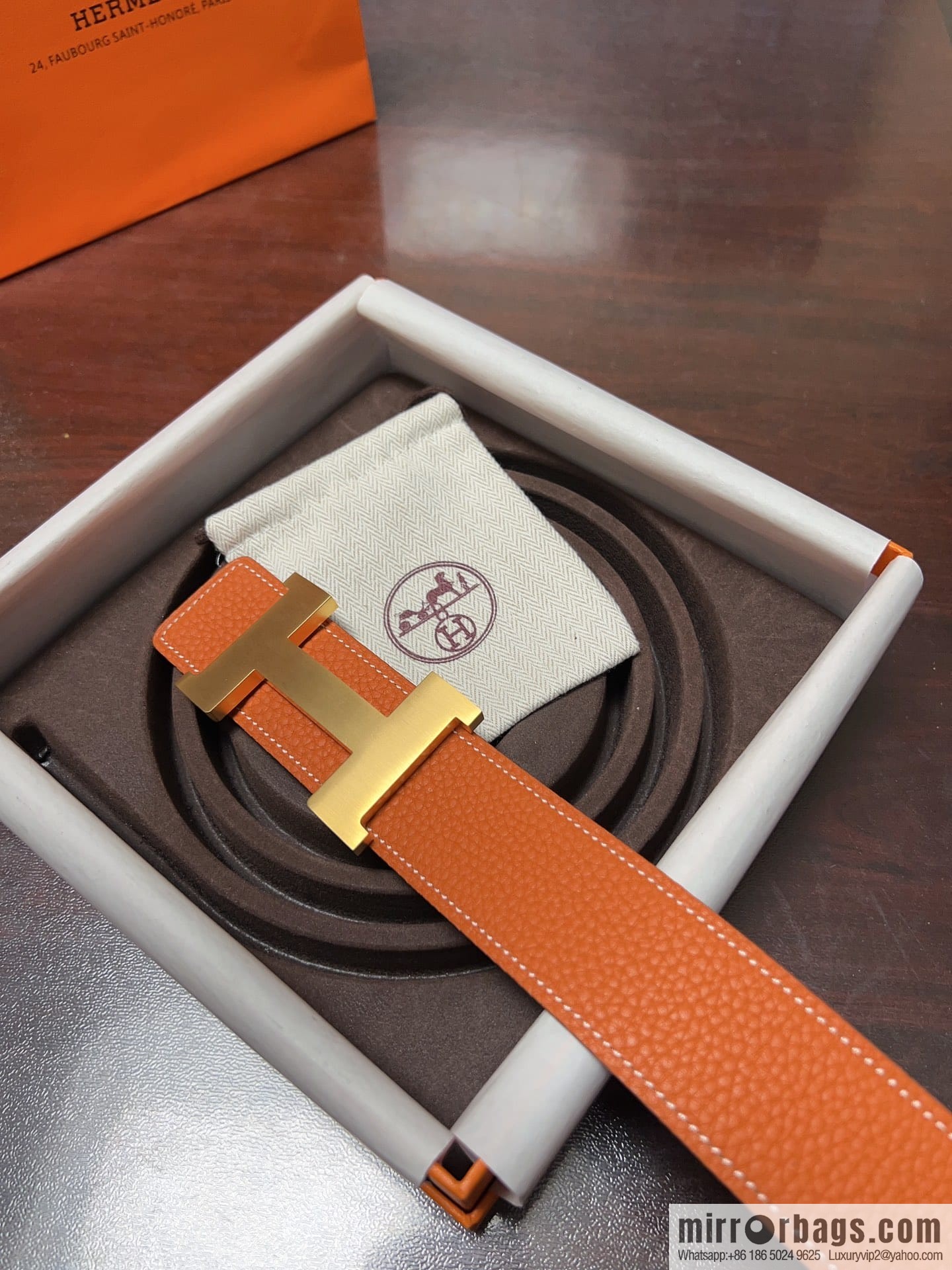 Hermes H four-corner solder joint brushed gold/palladium buckle imported togo leather calfskin 38mm belt