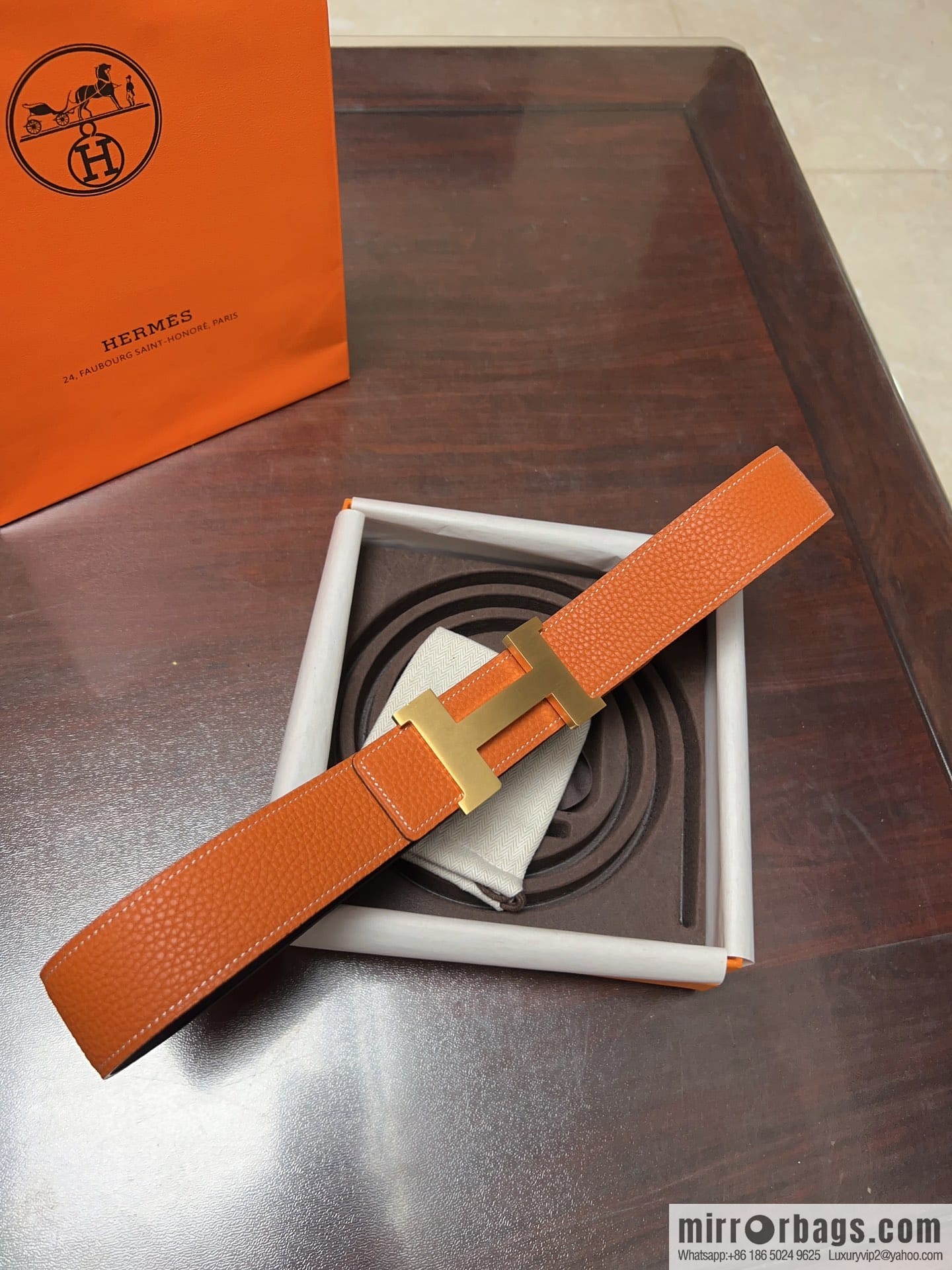 Hermes H four-corner solder joint brushed gold/palladium buckle imported togo leather calfskin 38mm belt