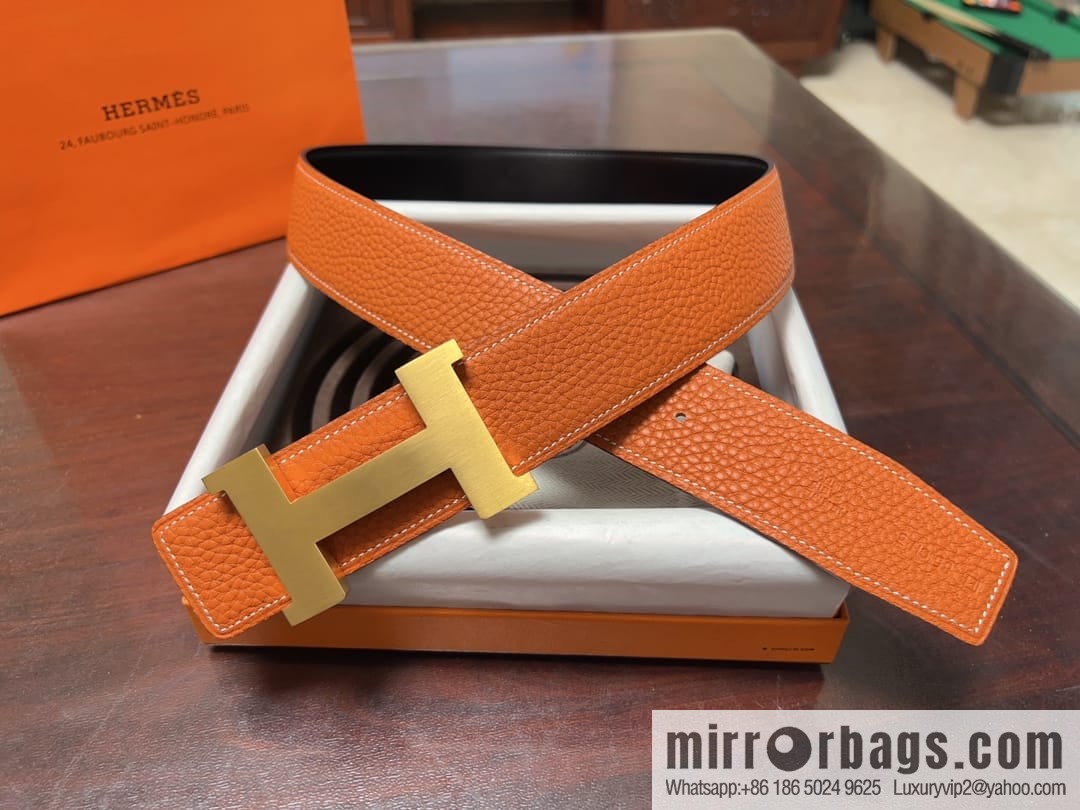 Hermes H four-corner solder joint brushed gold/palladium buckle imported togo leather calfskin 38mm belt