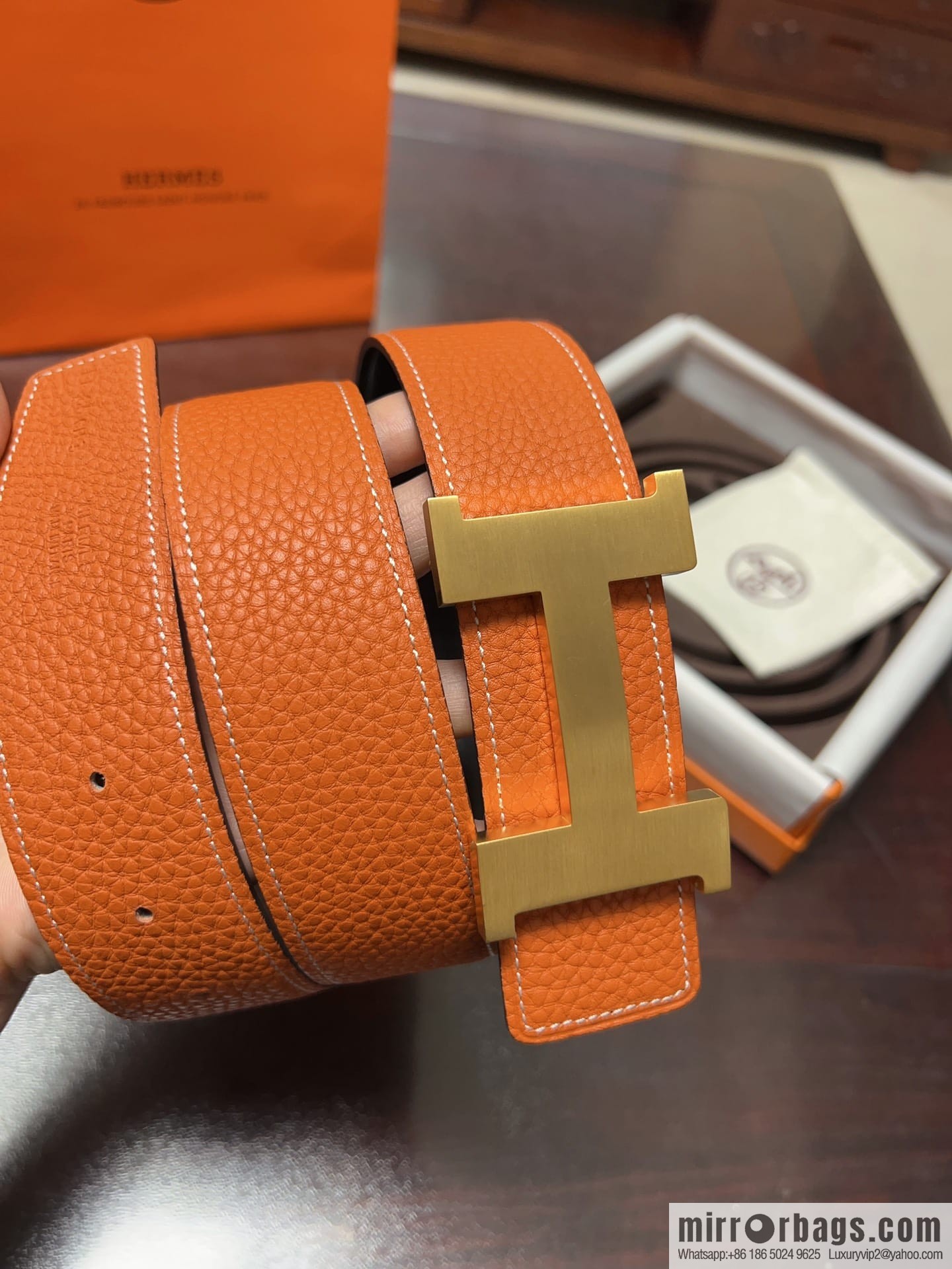 Hermes H four-corner solder joint brushed gold/palladium buckle imported togo leather calfskin 38mm belt