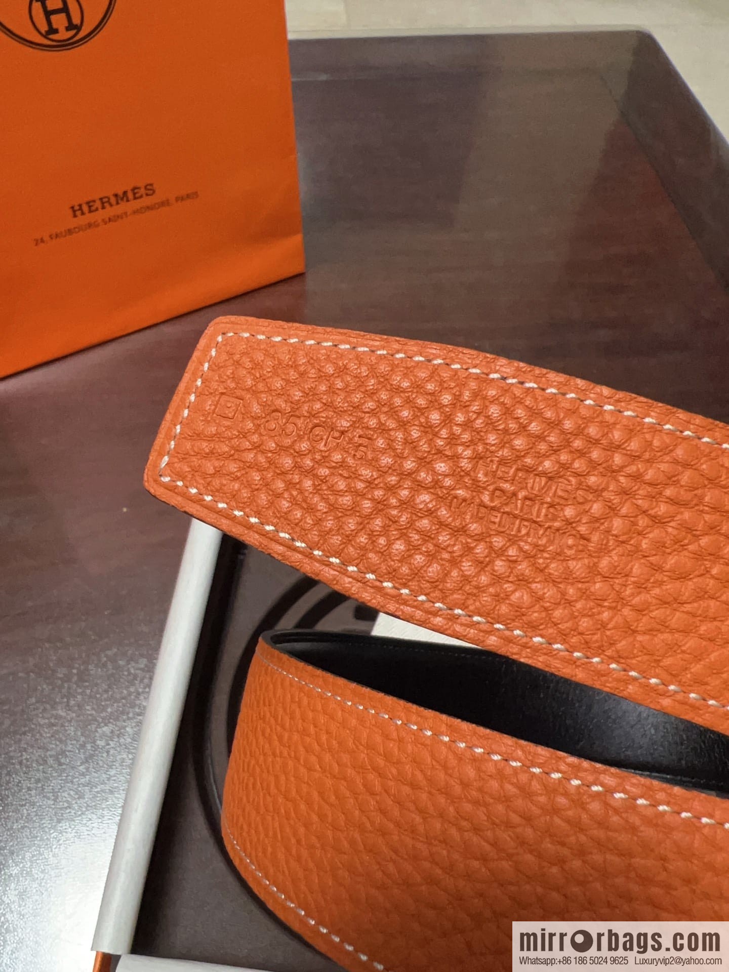 Hermes H four-corner solder joint brushed gold/palladium buckle imported togo leather calfskin 38mm belt