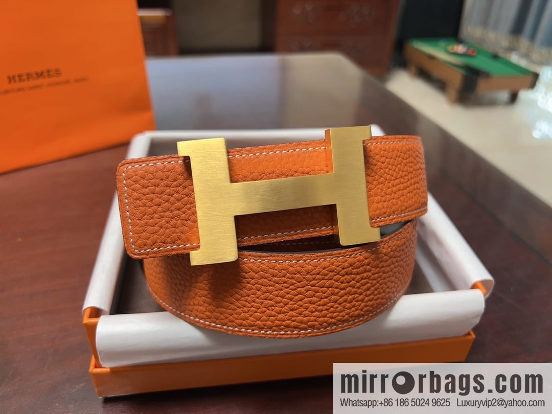 Hermes H four-corner solder joint brushed gold/palladium buckle imported togo leather calfskin 38mm belt