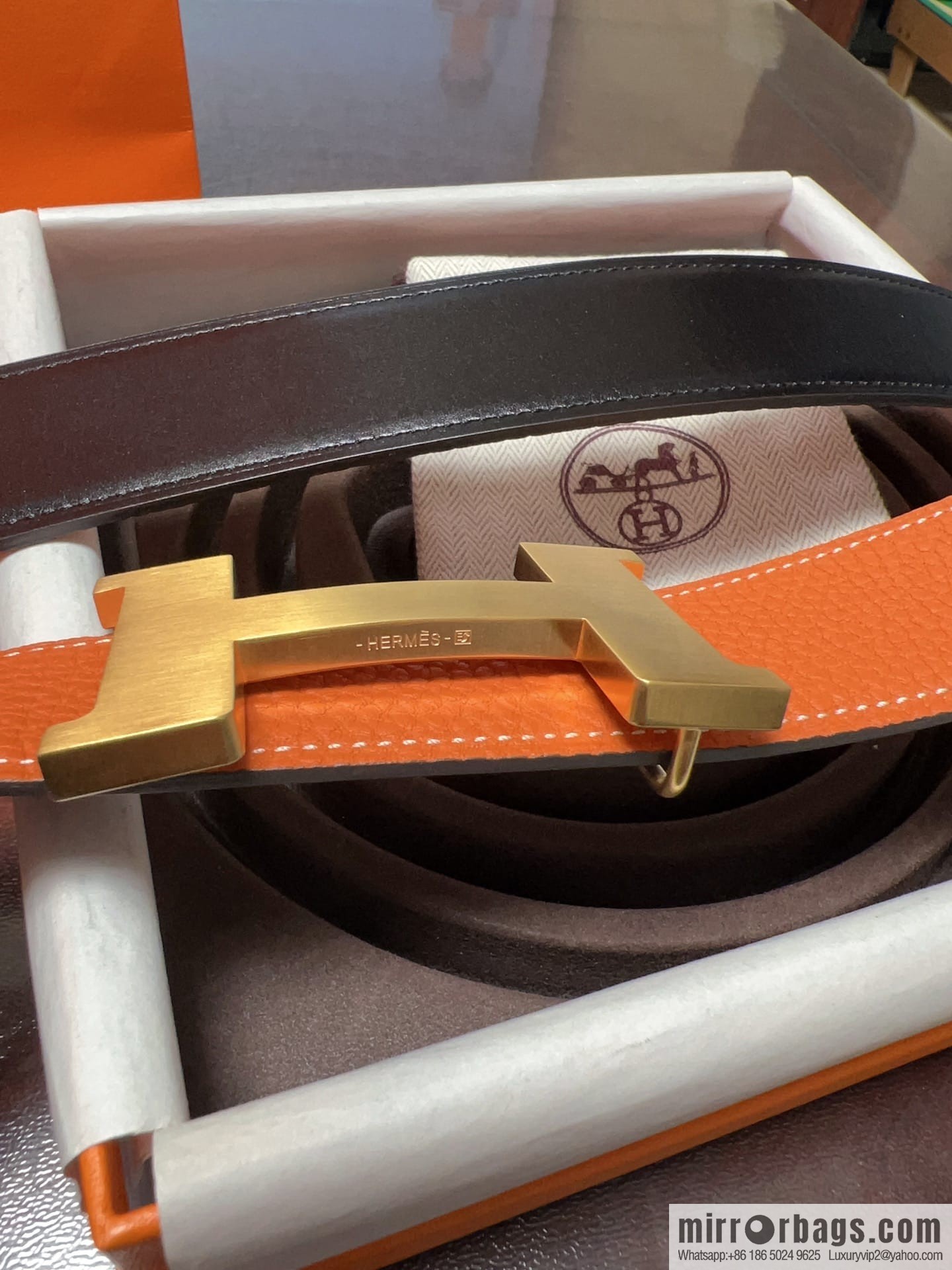 Hermes H four-corner solder joint brushed gold/palladium buckle imported togo leather calfskin 38mm belt