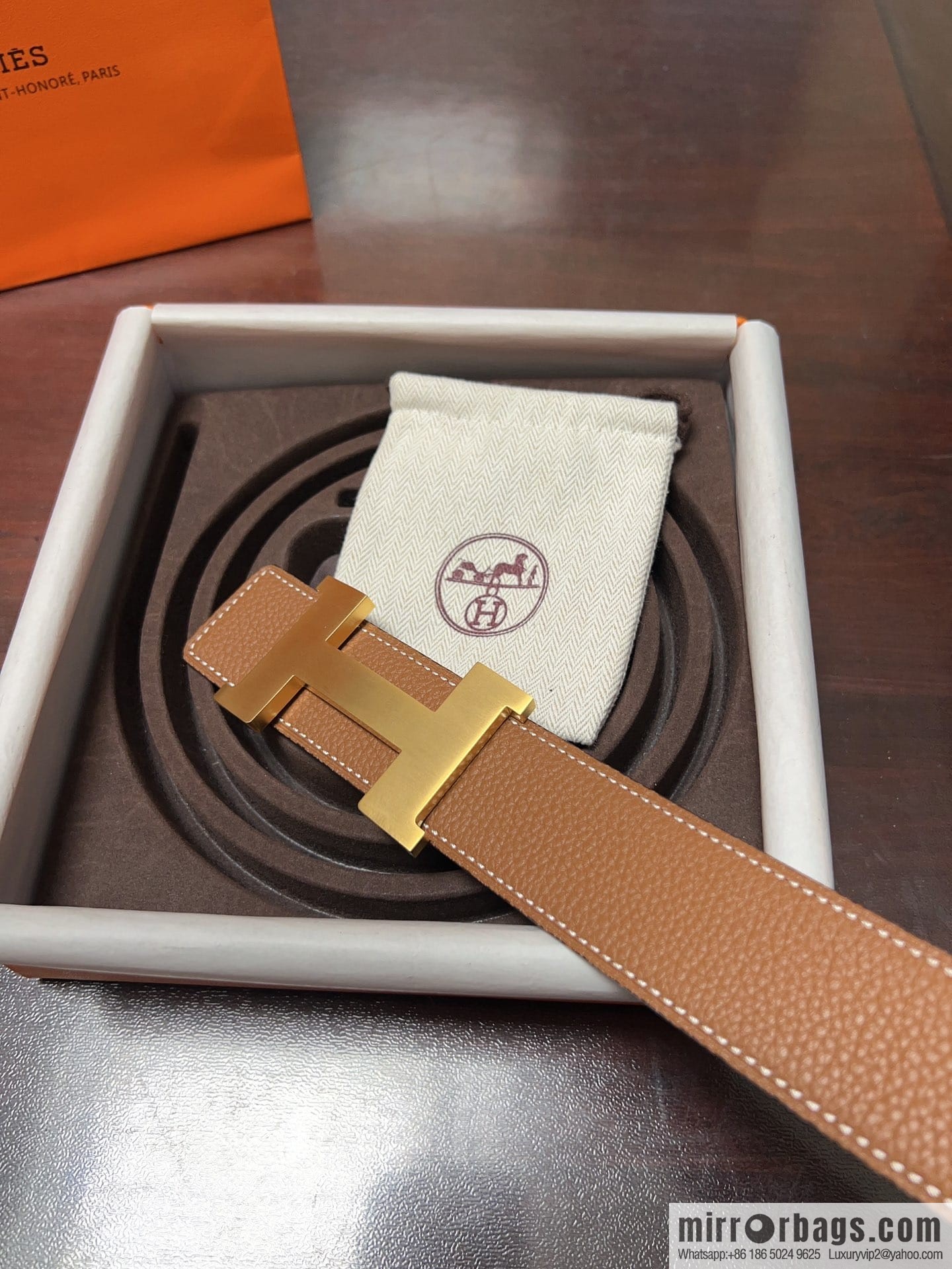 Hermes H four-corner solder joint brushed gold/palladium buckle imported togo leather calfskin 38mm belt
