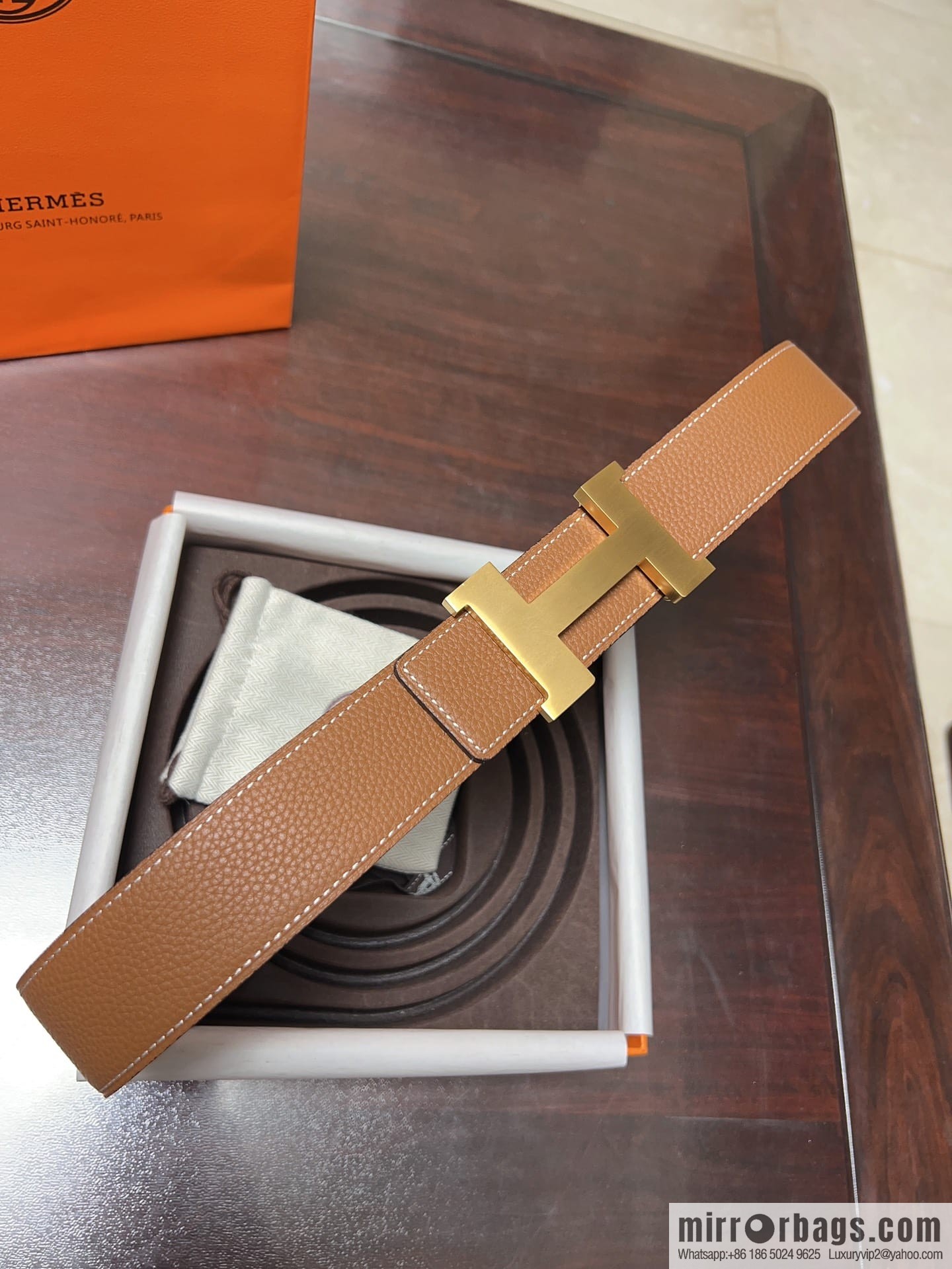 Hermes H four-corner solder joint brushed gold/palladium buckle imported togo leather calfskin 38mm belt