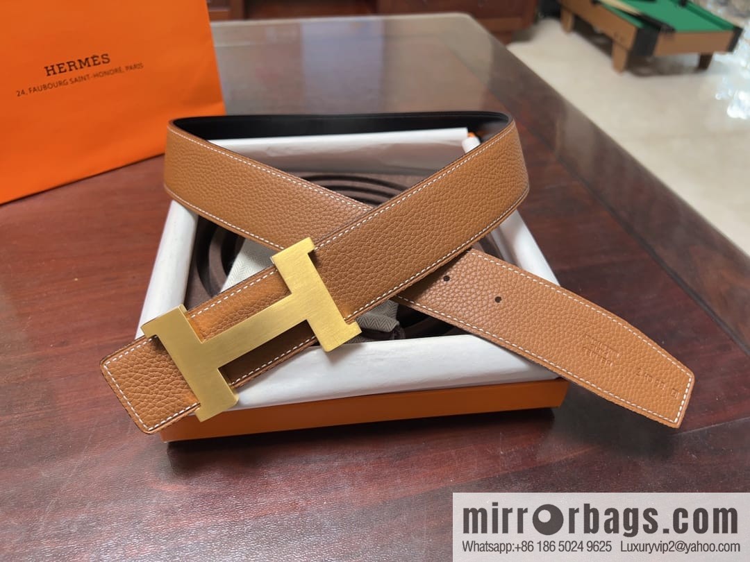 Hermes H four-corner solder joint brushed gold/palladium buckle imported togo leather calfskin 38mm belt